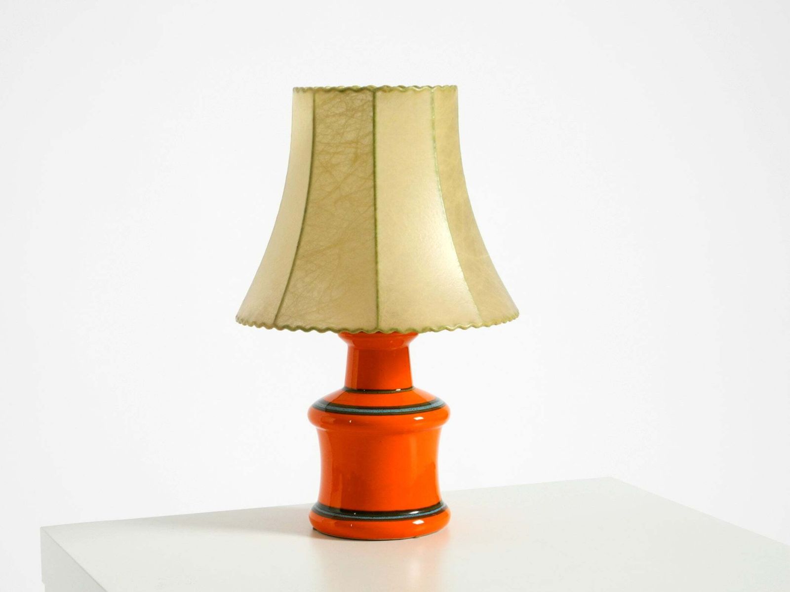 Beautiful 1960s Orange Ceramic Table Lamp With Cocoon Shade  Made In Italy photo for sale
