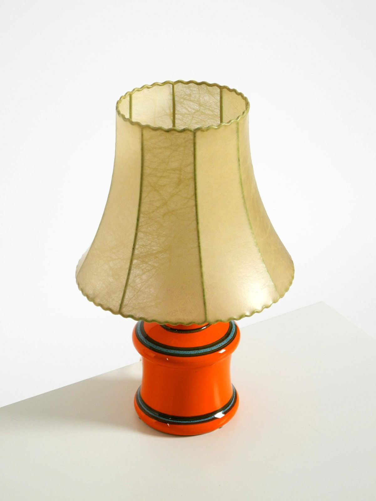 Beautiful 1960s Orange Ceramic Table Lamp With Cocoon Shade  Made In Italy photo Lighting