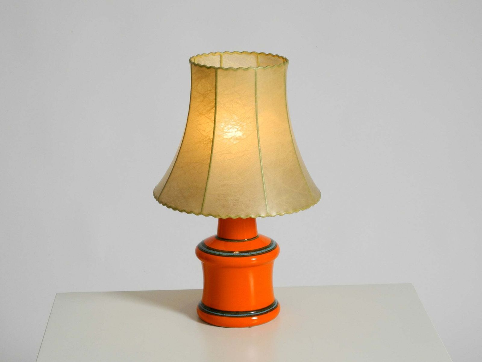 Beautiful 1960s Orange Ceramic Table Lamp With Cocoon Shade  Made In Italy photo buy