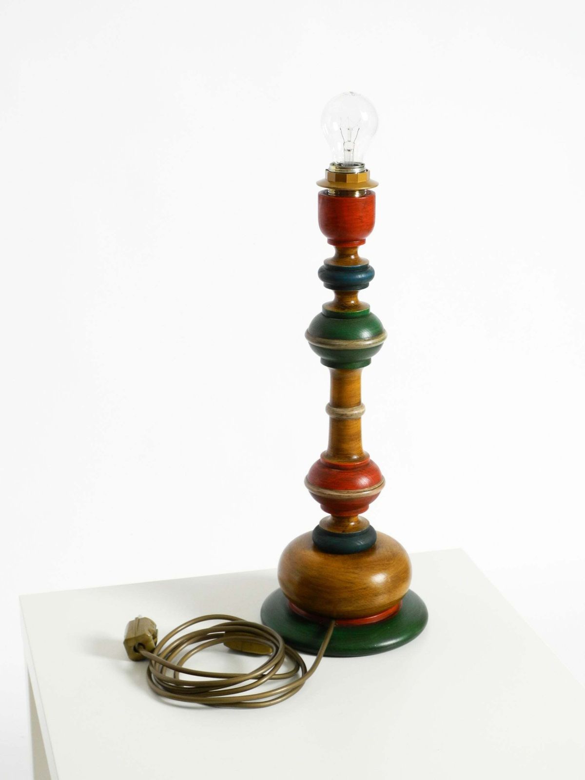 photo vintage Beautiful, Large 1980s Table Lamp Made Of Color Stained Pine Wood