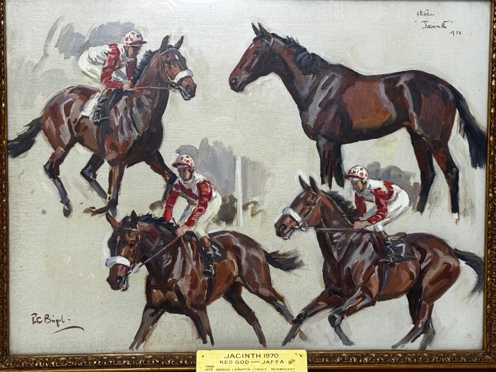 Equestrian schilderij Lady Butt's Horse Champion Jacinth Filly Of Brook Stud Cheveley, gesigneerd door Peter Biegel photo furniture