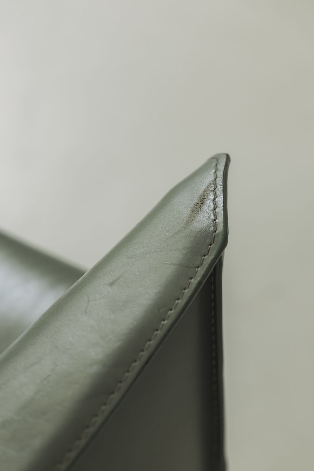 photo for sale 8x Sage Green Saddle Leather Cab 414 By Mario Bellini For Cassina, Italy 1980s