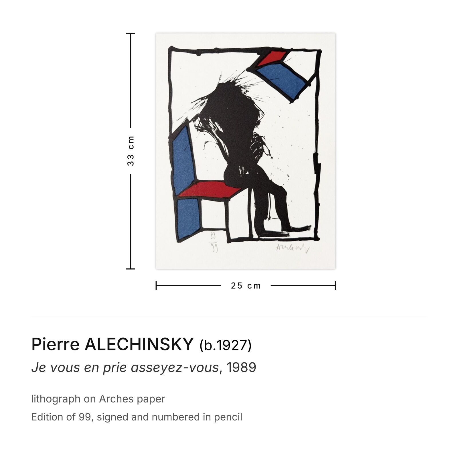 Pierre Alechinsky Signed Lithograph Je Vous En Prie Asseyez Vous 1989 photo furniture