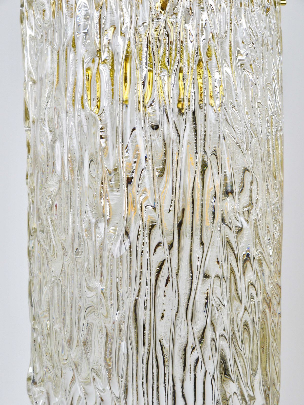 J.T. Kalmar Vienna Mid-Century Getextureerd Glas Buis Messing Hanglamp, Oostenrijk photo vintage
