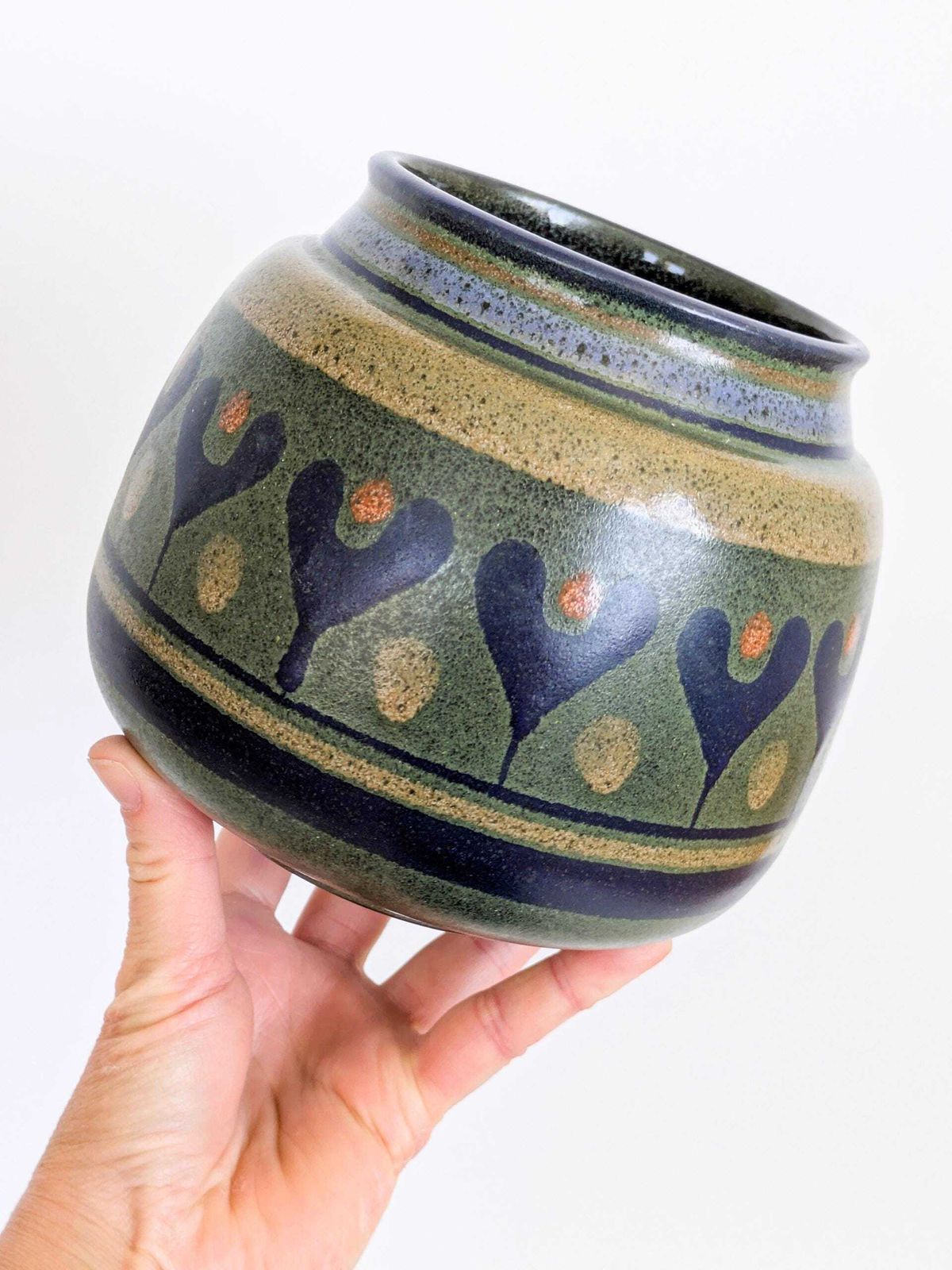 Kmk Mora Ceramic Vase West German Pottery Green Blue 1970s photo vinterior