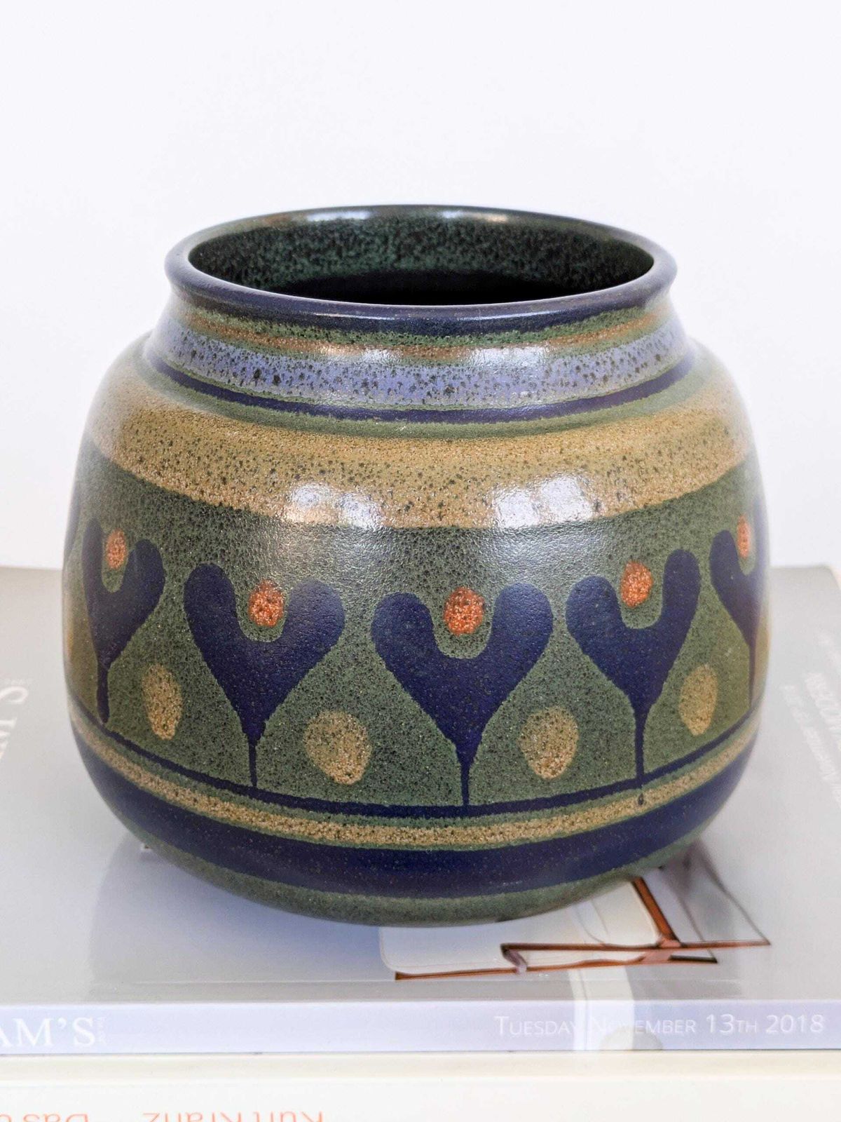 photo vinterior Kmk Mora Ceramic Vase West German Pottery Green Blue 1970s