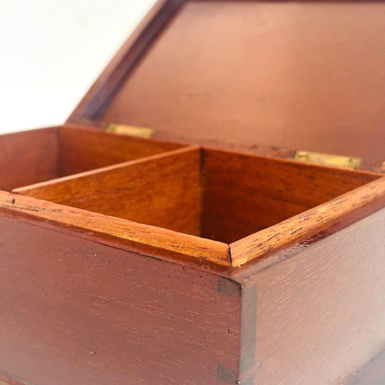Home Decor Antique Mahogany Two Compartment Box – Original Tobacco Humidor, Ideal Desk Organiser Or Keepsake Box photo
