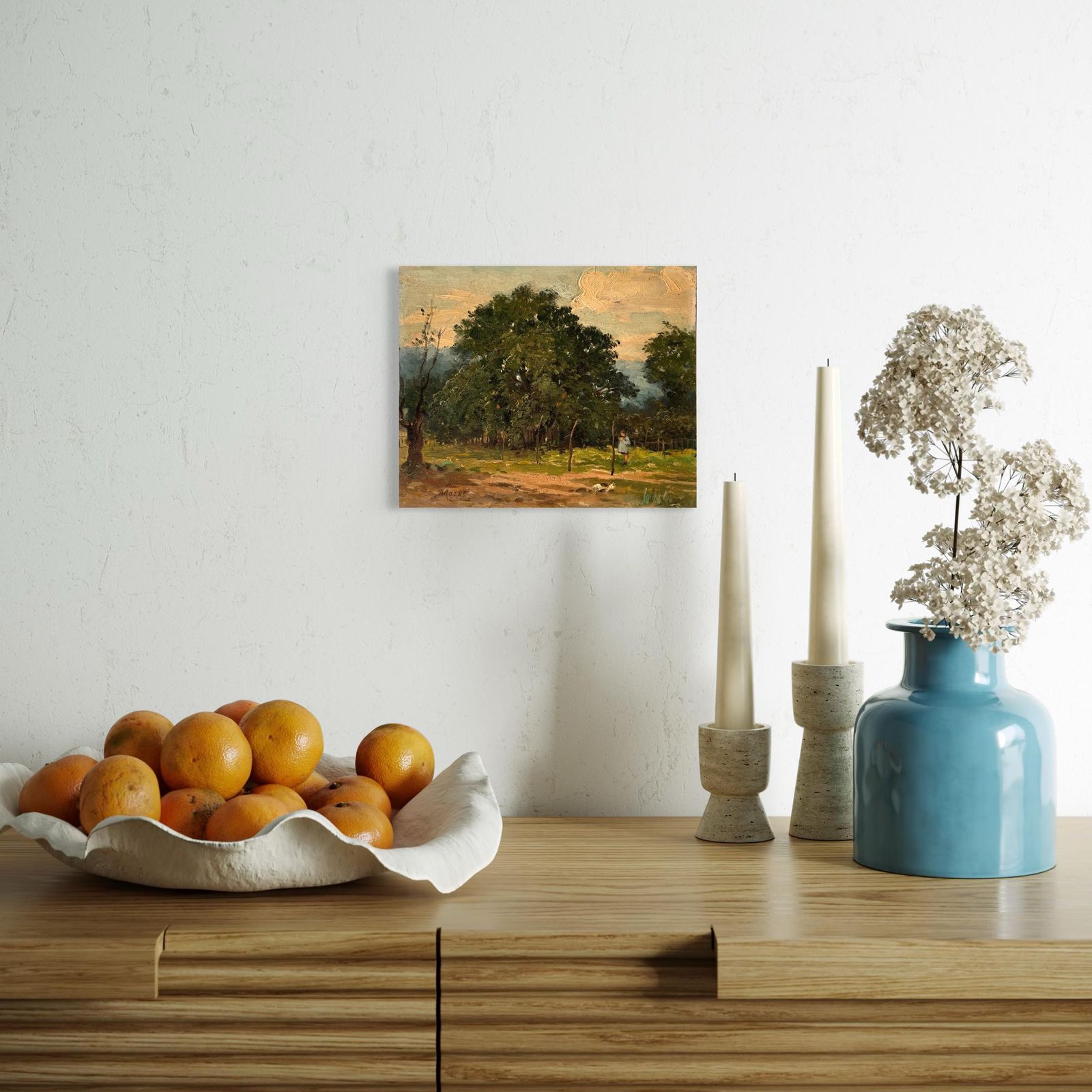 Antique Oil On Cardboard Of A French Countryside Landscape, Rural Scene Painting Signed Ferdinand Marks photo for sale