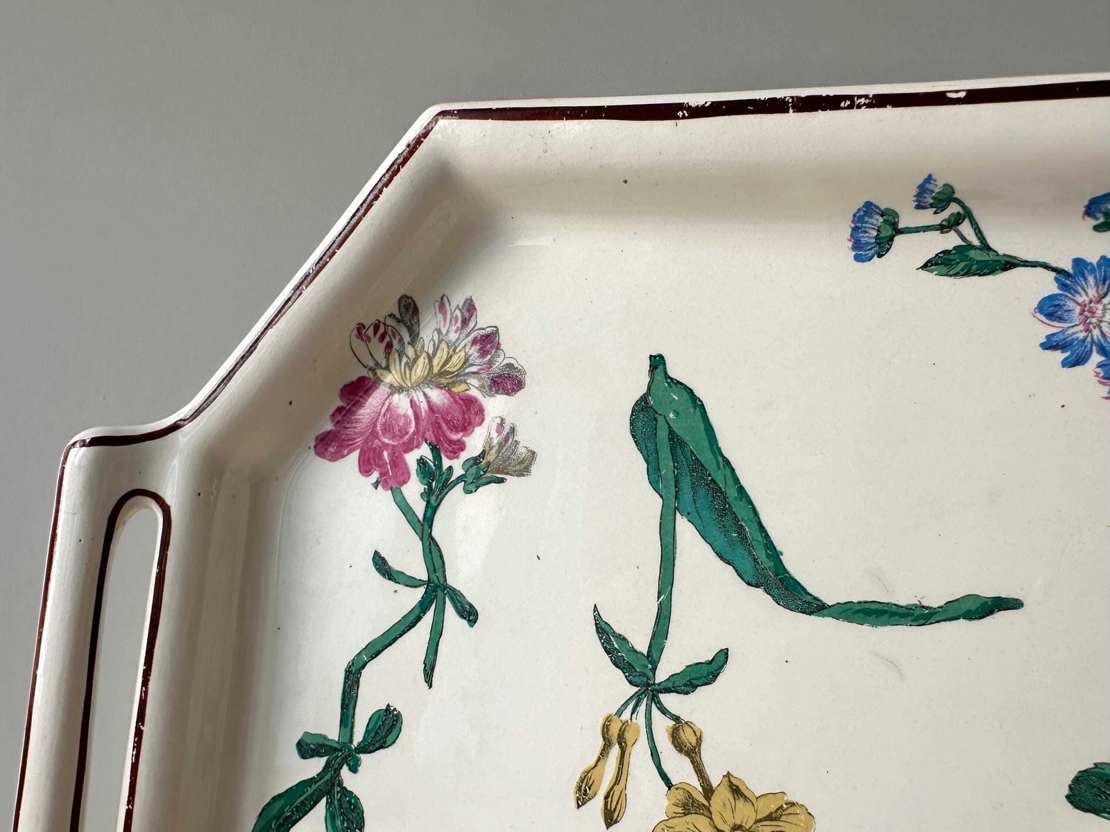 Antique Gien "Marseille" Large Serving Tray, Floral Decor With Butterflies And Bee, French Earthenware photo buy