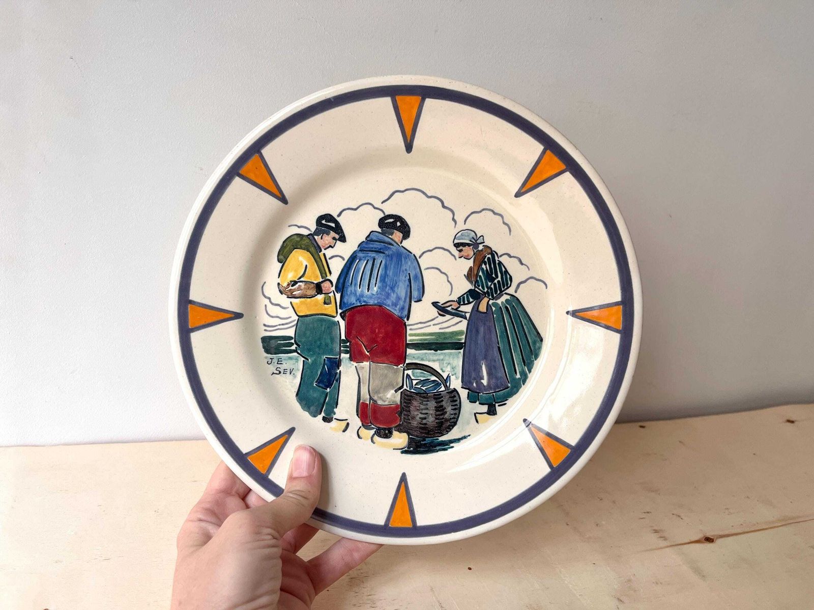 Antique Henriot Quimper Plate By Jim Eugène Sevellec, Brittany Fisherman Pottery, Art Deco Dish