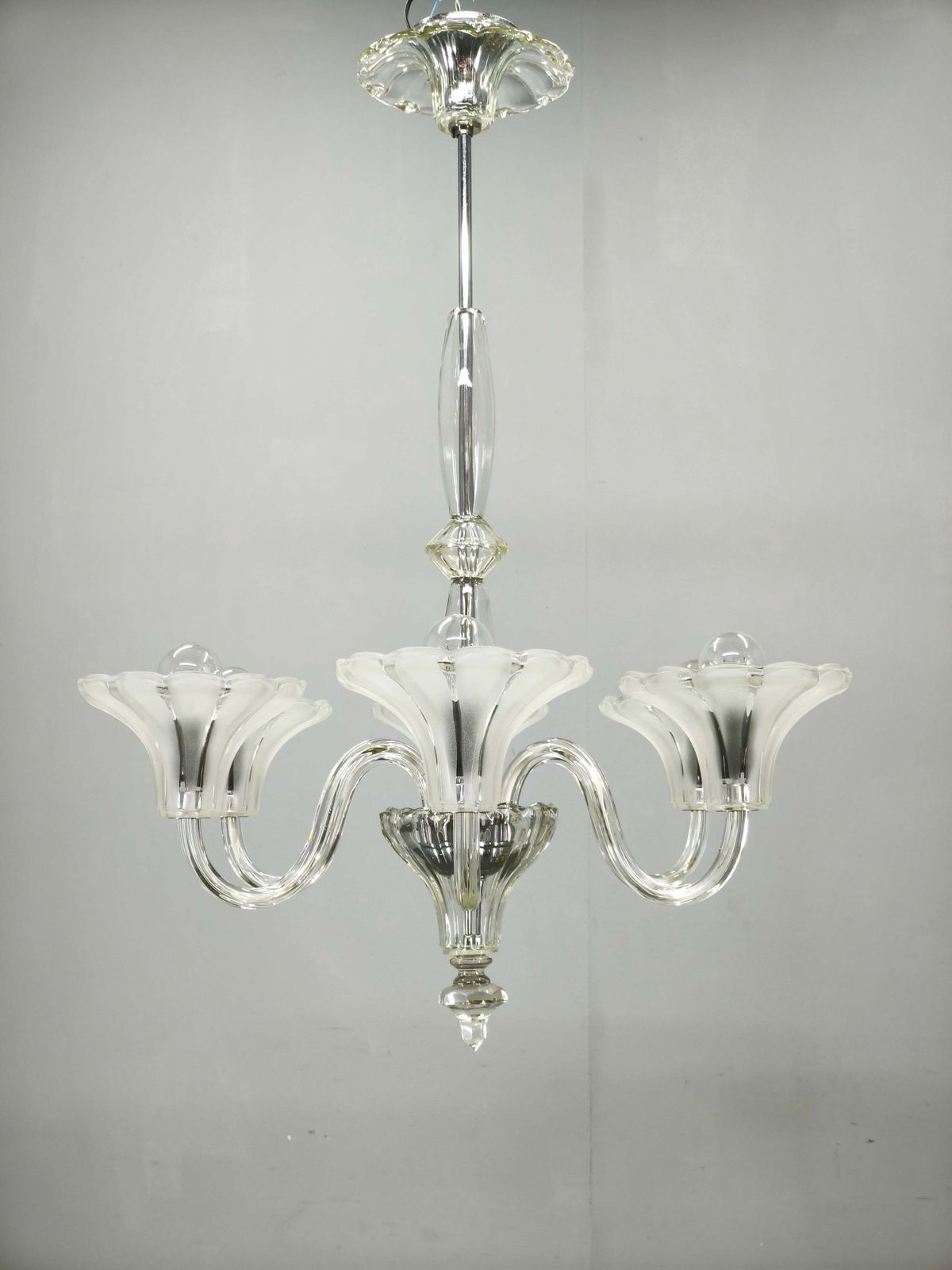 Lustre Art Déco à six bras en verre, Tchécoslovaquie, années 1930 photo vinterior