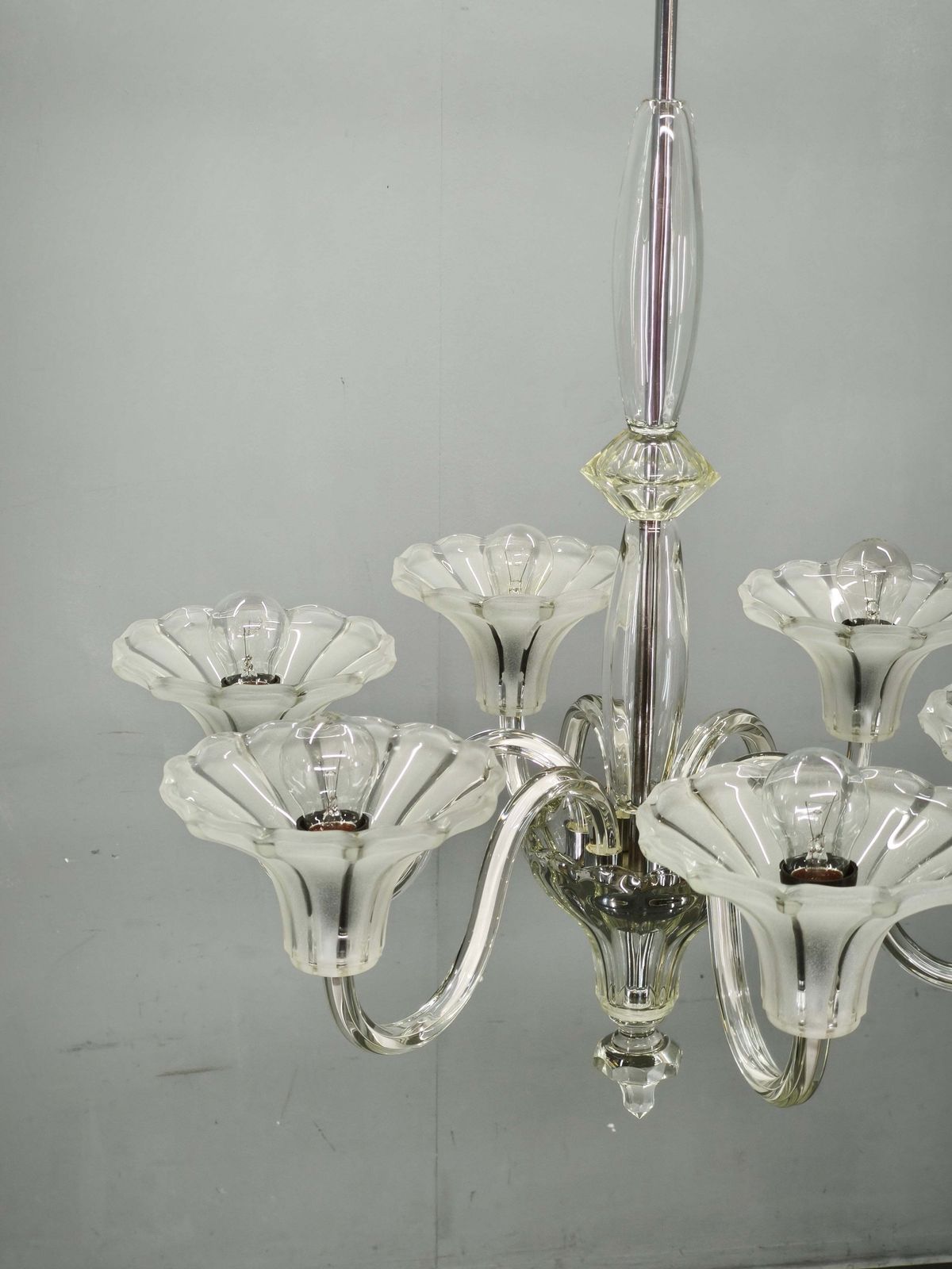 photo for sale Lustre Art Déco à six bras en verre, Tchécoslovaquie, années 1930