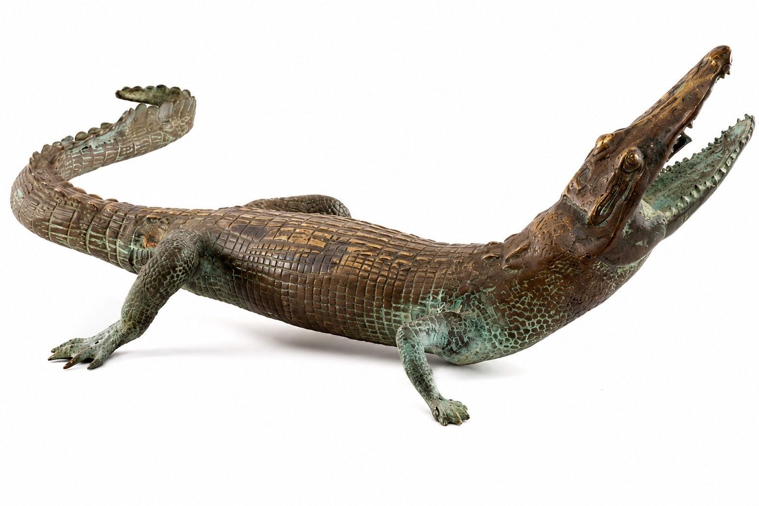 Early 20th Century Bronze Crocodile Fountain Head Garden Spout In The Manner Of Antoine Louis Barye