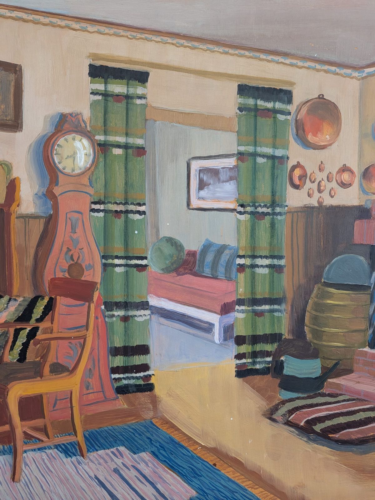 The Family Sitting Room In Oil Onto Board photo vintage