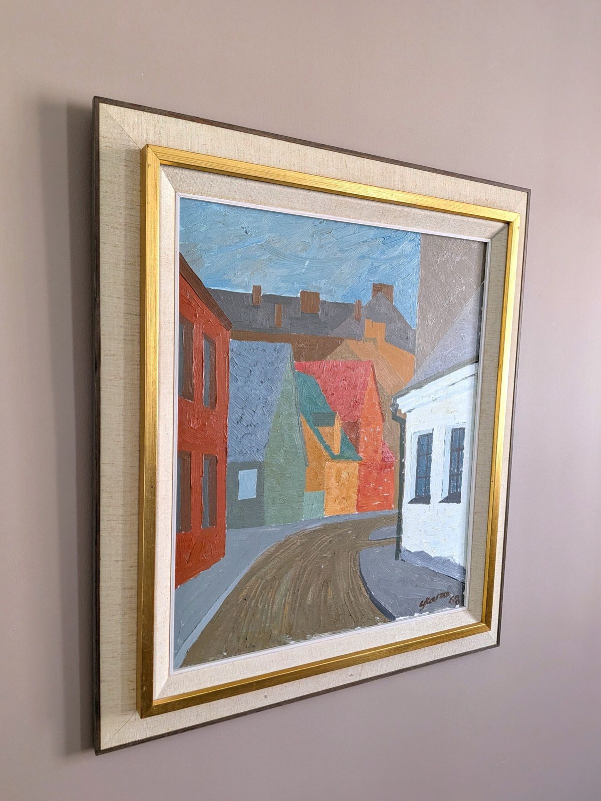 Where The Street Bends, olieverfschilderij jaren 1960 photo for sale