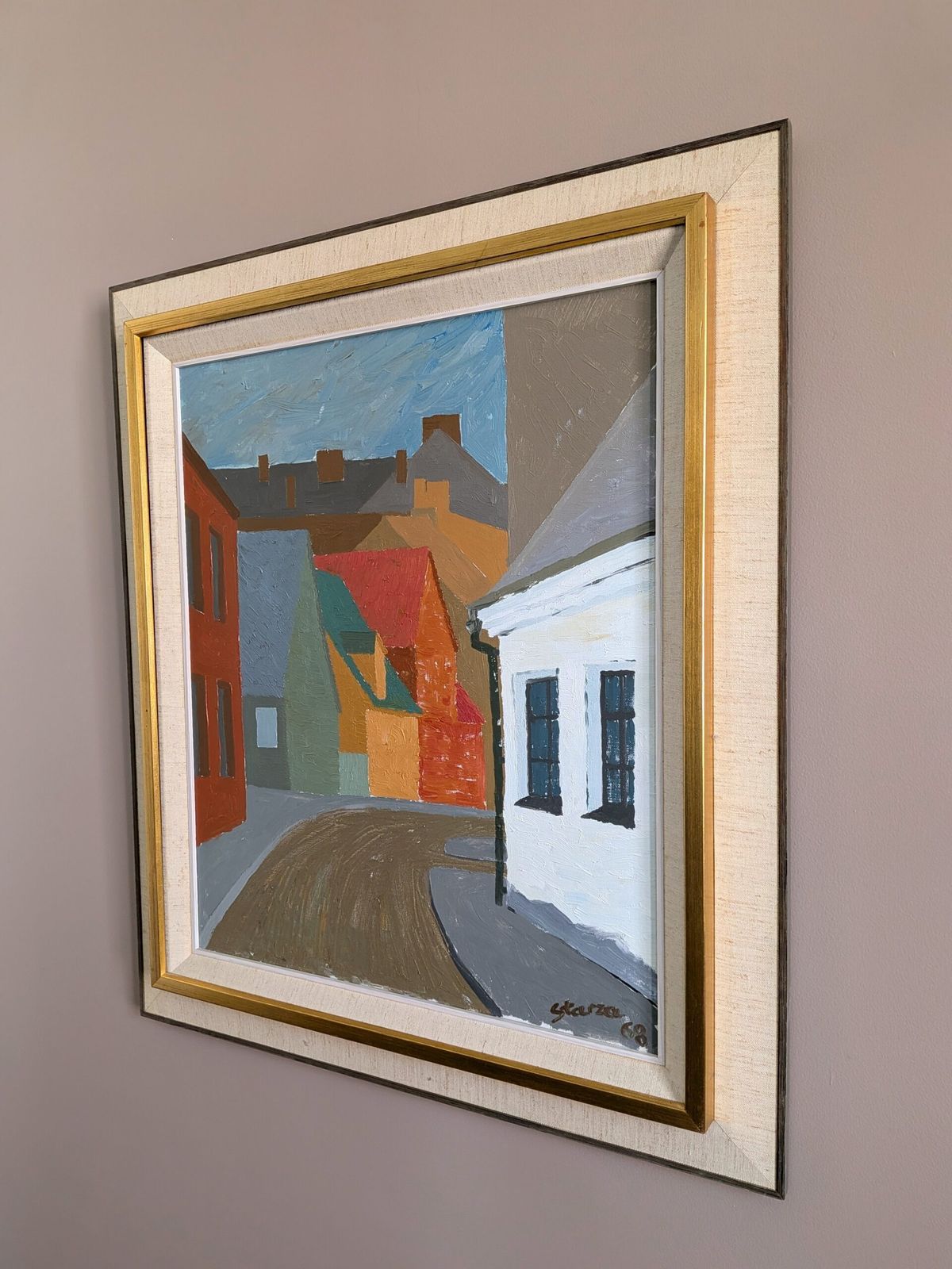 Where The Street Bends, olieverfschilderij jaren 1960 photo Kunst