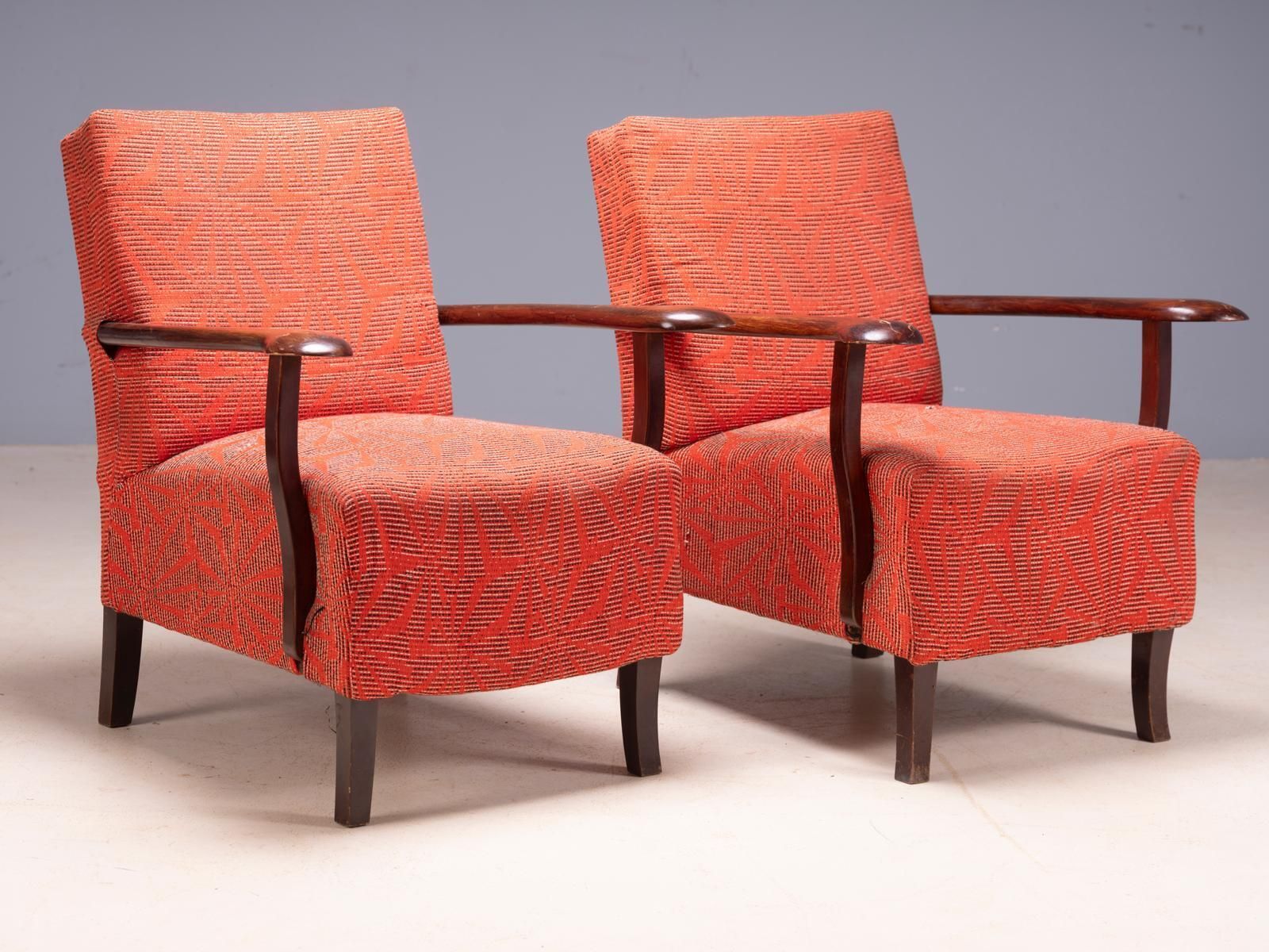 Paar Vintage Mid-Century Fauteuils Met Houten Armleuningen, Tsjecho-Slowakije, 74 × 61 × 88 cm photo 1589.0