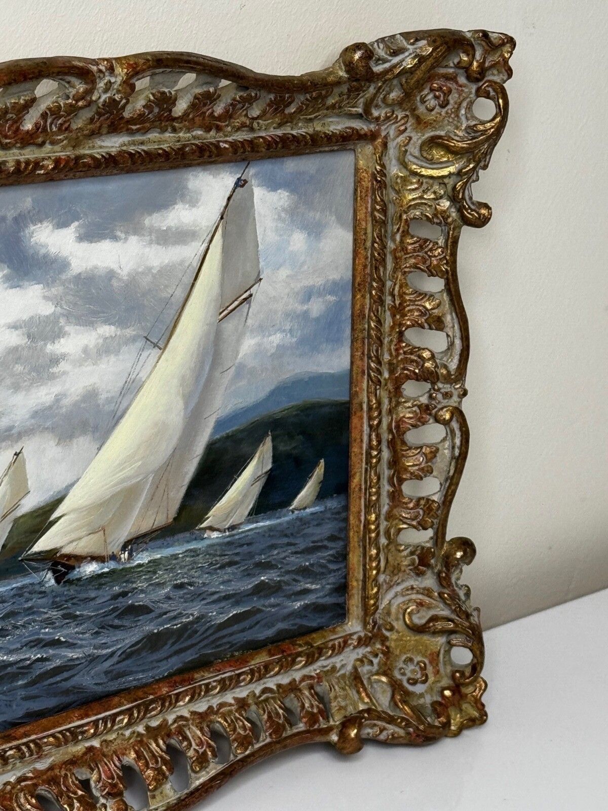 Oil Painting 1894 Britannia & Vigilante With Valkyrie II & Satanita On Clyde Signed By Stephen J Renard photo 10500.0