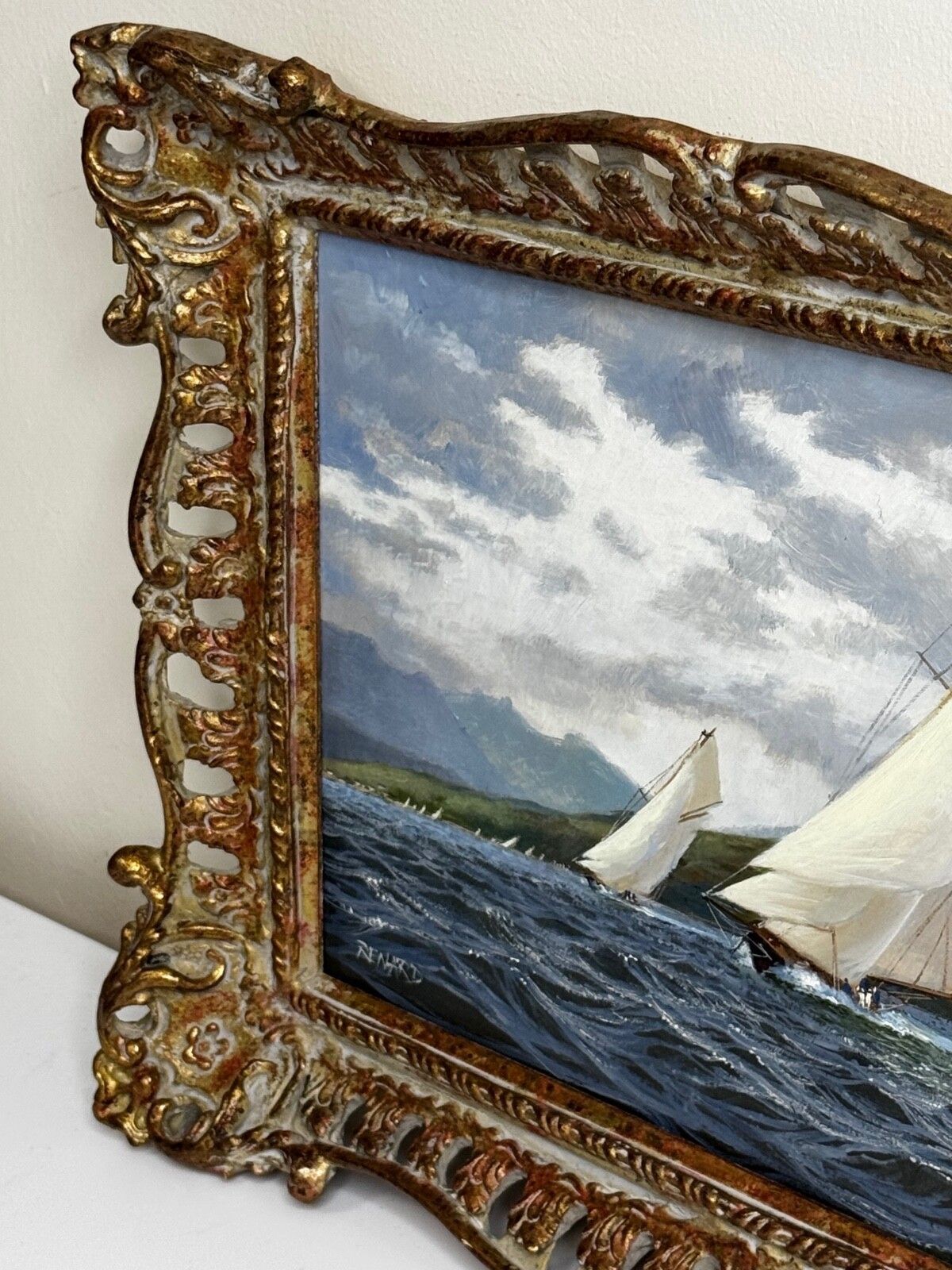 Oil Painting 1894 Britannia & Vigilante With Valkyrie II & Satanita On Clyde Signed By Stephen J Renard photo vinterior