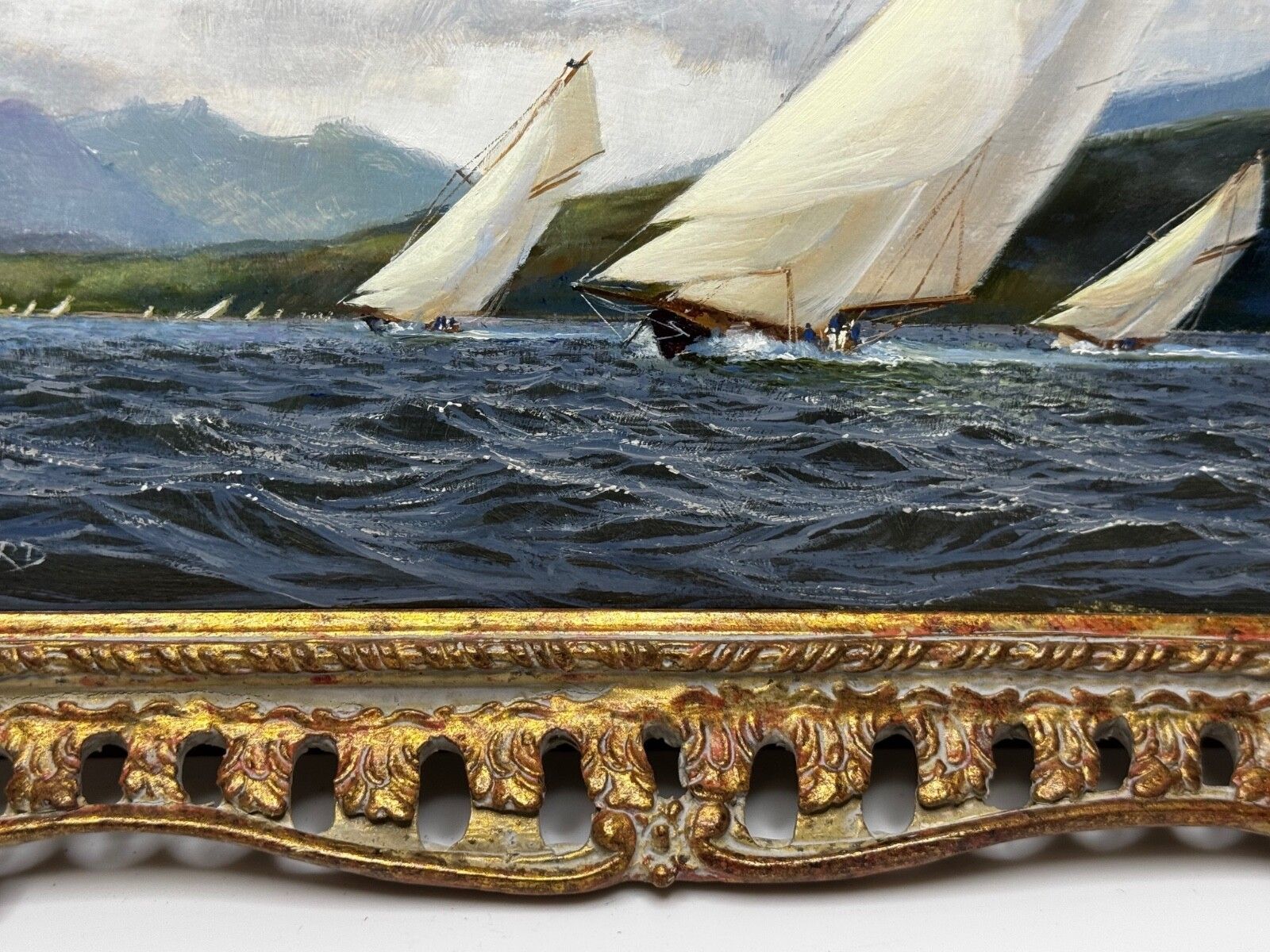 photo furniture Oil Painting 1894 Britannia & Vigilante With Valkyrie II & Satanita On Clyde Signed By Stephen J Renard