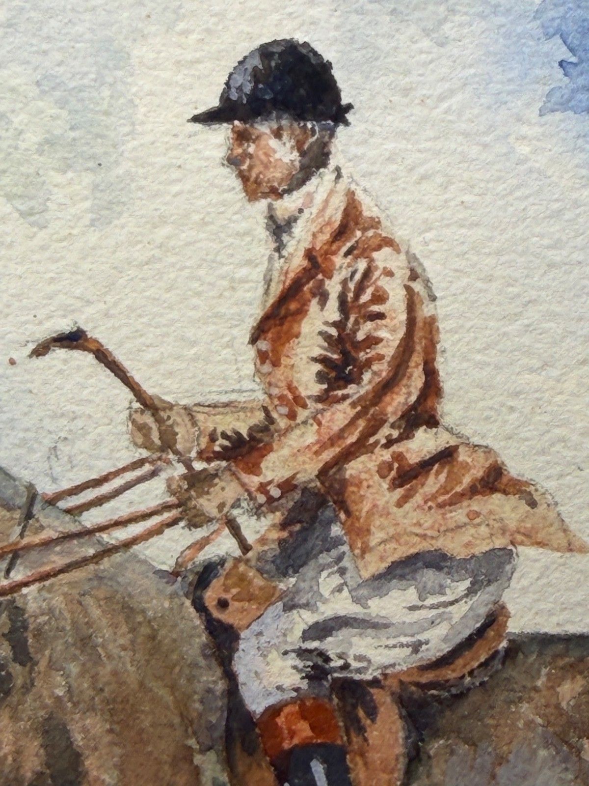 Vintage Watercolour British Sporting School The Huntsman On A Bay Hunter photo vintage