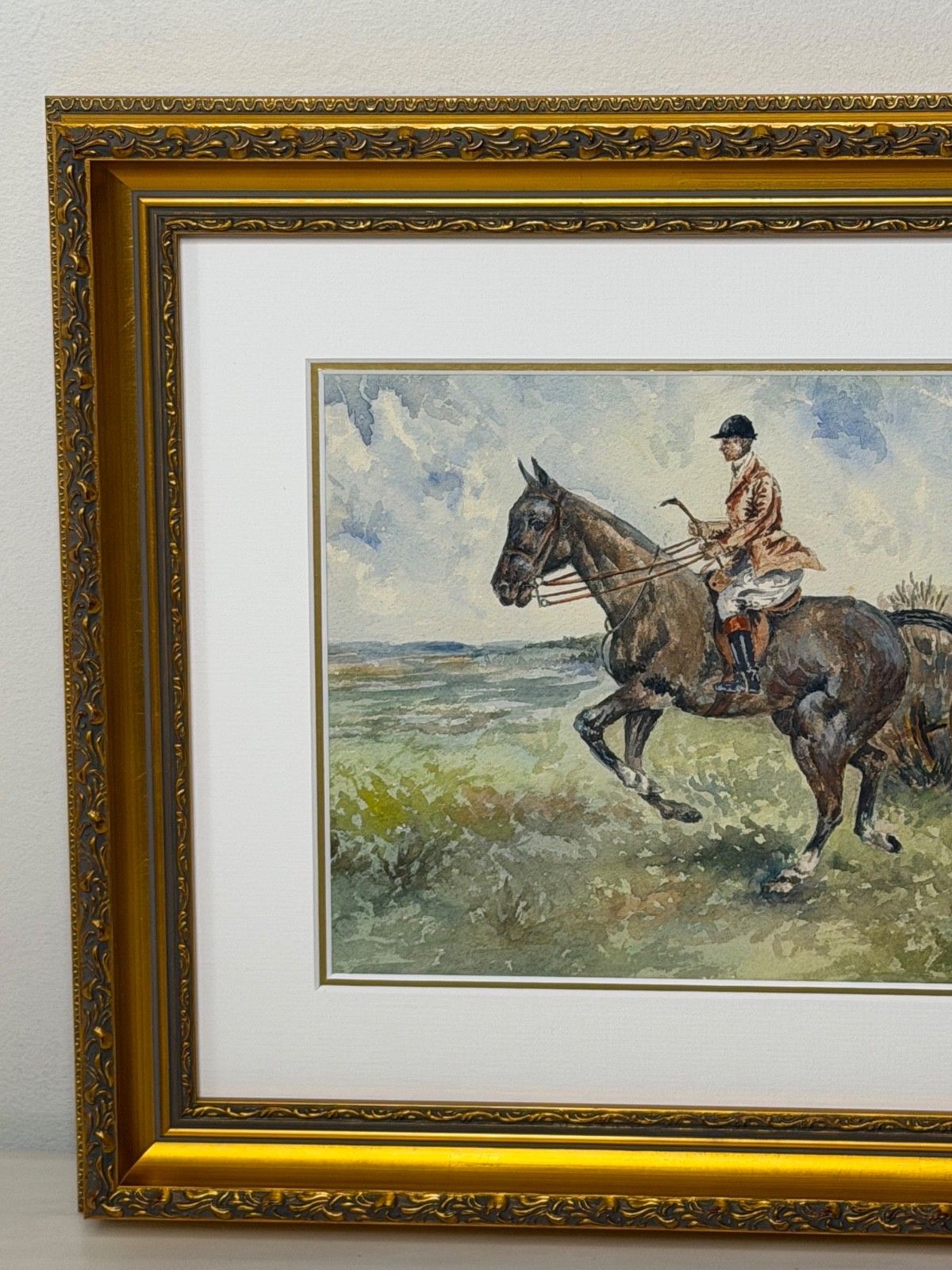 photo vintage Vintage Watercolour British Sporting School The Huntsman On A Bay Hunter
