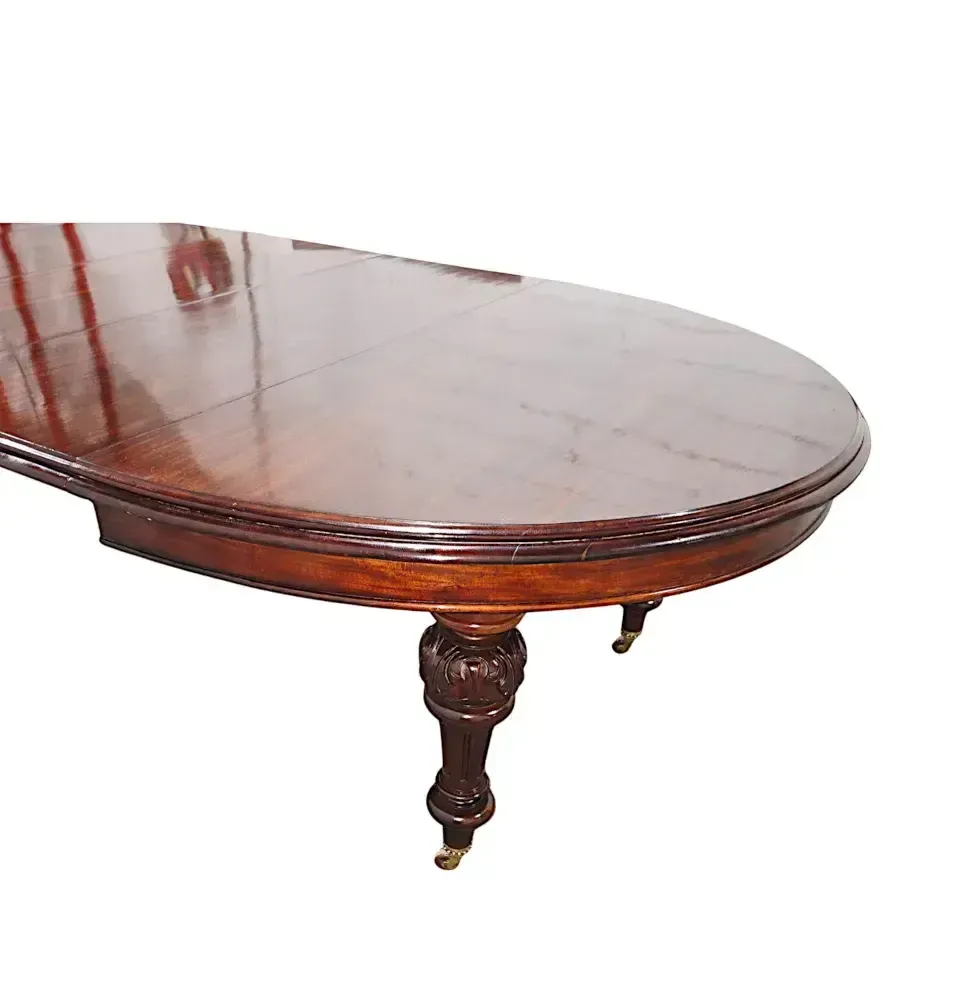 Zeer fraaie 19e eeuwse Ierse D-end eettafel met drie extra bladen in de stijl van Williams and Gibton Dublin photo vinterior