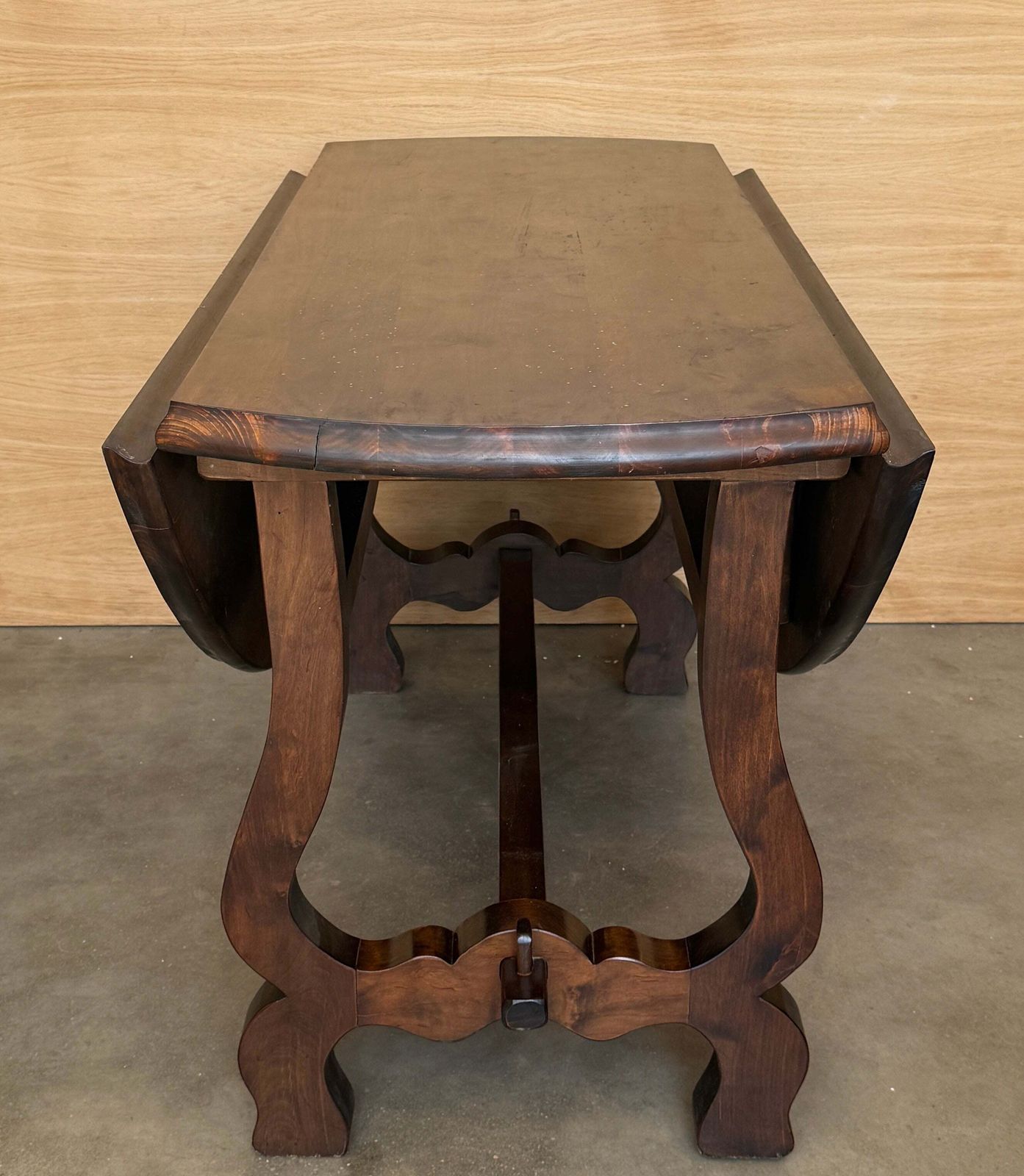 Antique Folding Console Table With Lyre Shaped Legs, Convertible Into A Round Dining Table photo Furniture