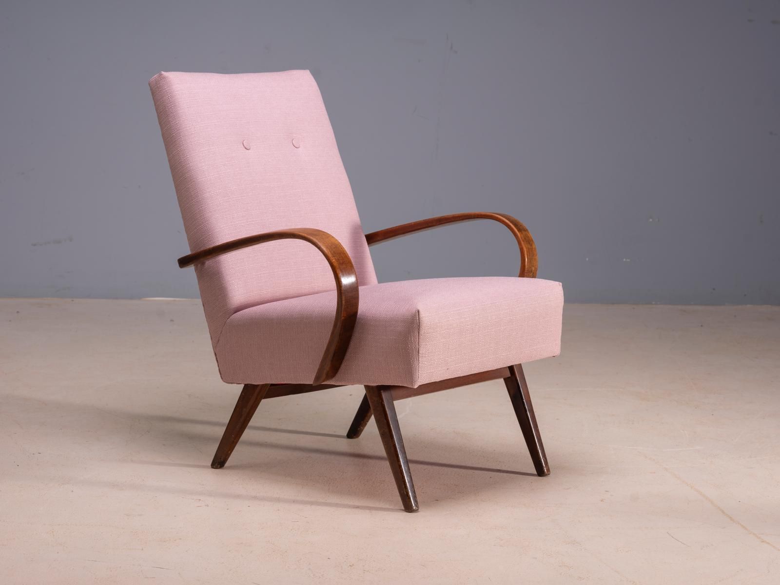 Restored Bentwood Armchairs By Jaroslav šmídek, Pair, Czechoslovakia, New Pink Upholstery, 61 × 82 × 81 Cm photo vinterior