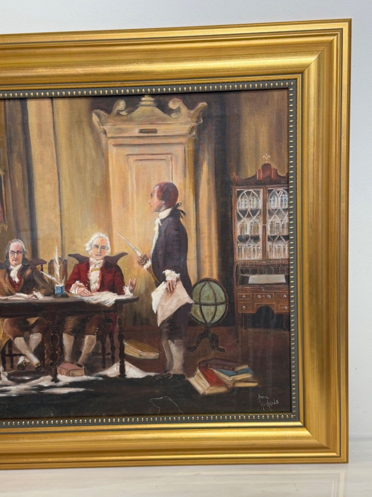 Vintage Ingelijst Schilderij Franklin, Adams & Jefferson bij het Opstellen van de Onafhankelijkheidsverklaring photo Kunst