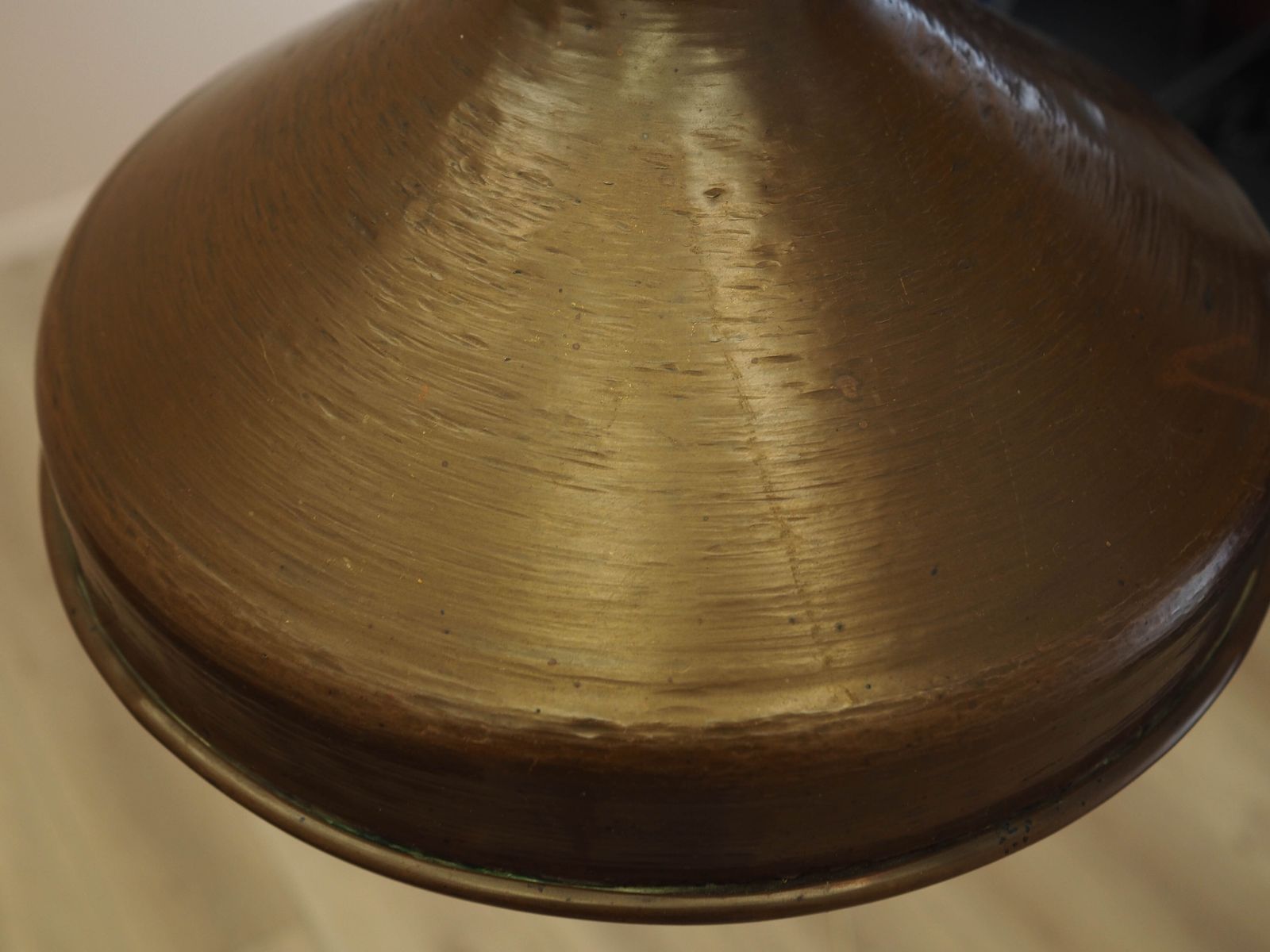 photo for sale Danish Brass Pendant Lamp, Industrial Shade With Scandinavian Design, 1960s