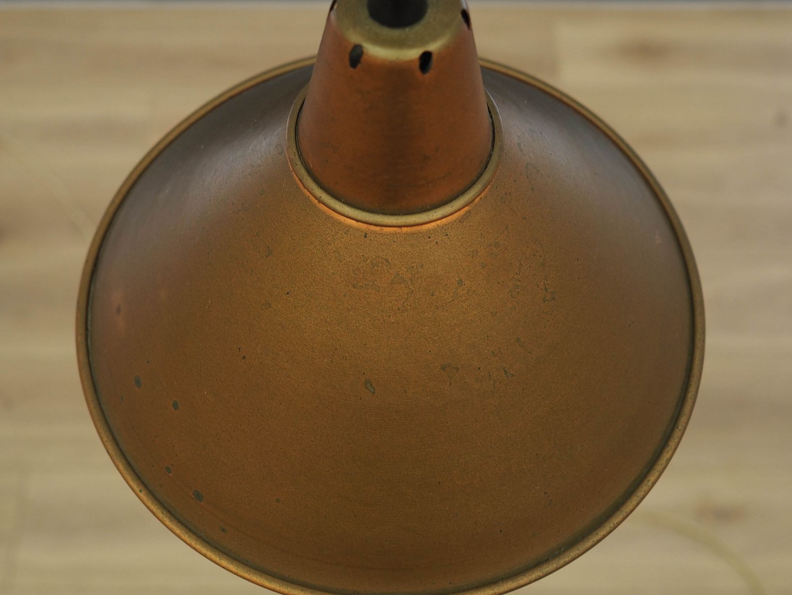 photo furniture Danish Brass Pendant Lamp With Industrial Cone Shade, Scandinavian Modern Design, 1960s