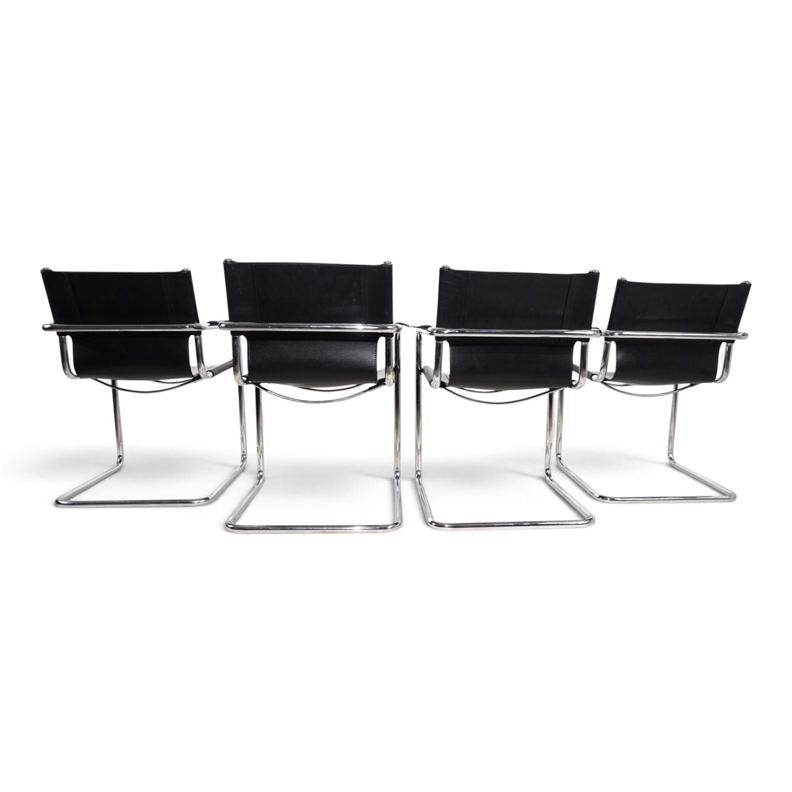 photo vintage Matteo Grassi Visitor Chair, set van 4, leer/chroom cantilever stoelen, 1970