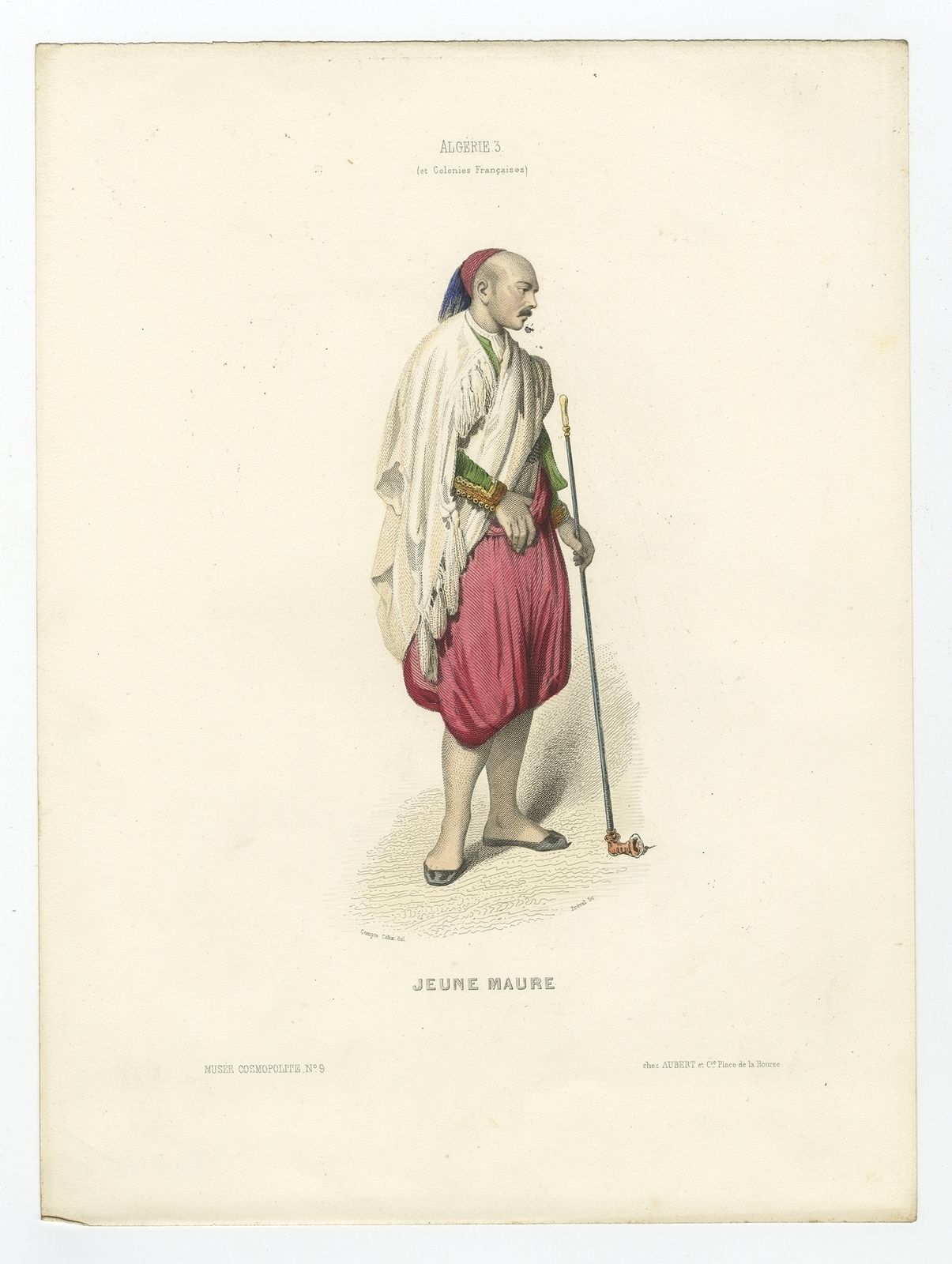 Antique Print Of A Young Moor By Aubert (1850)
