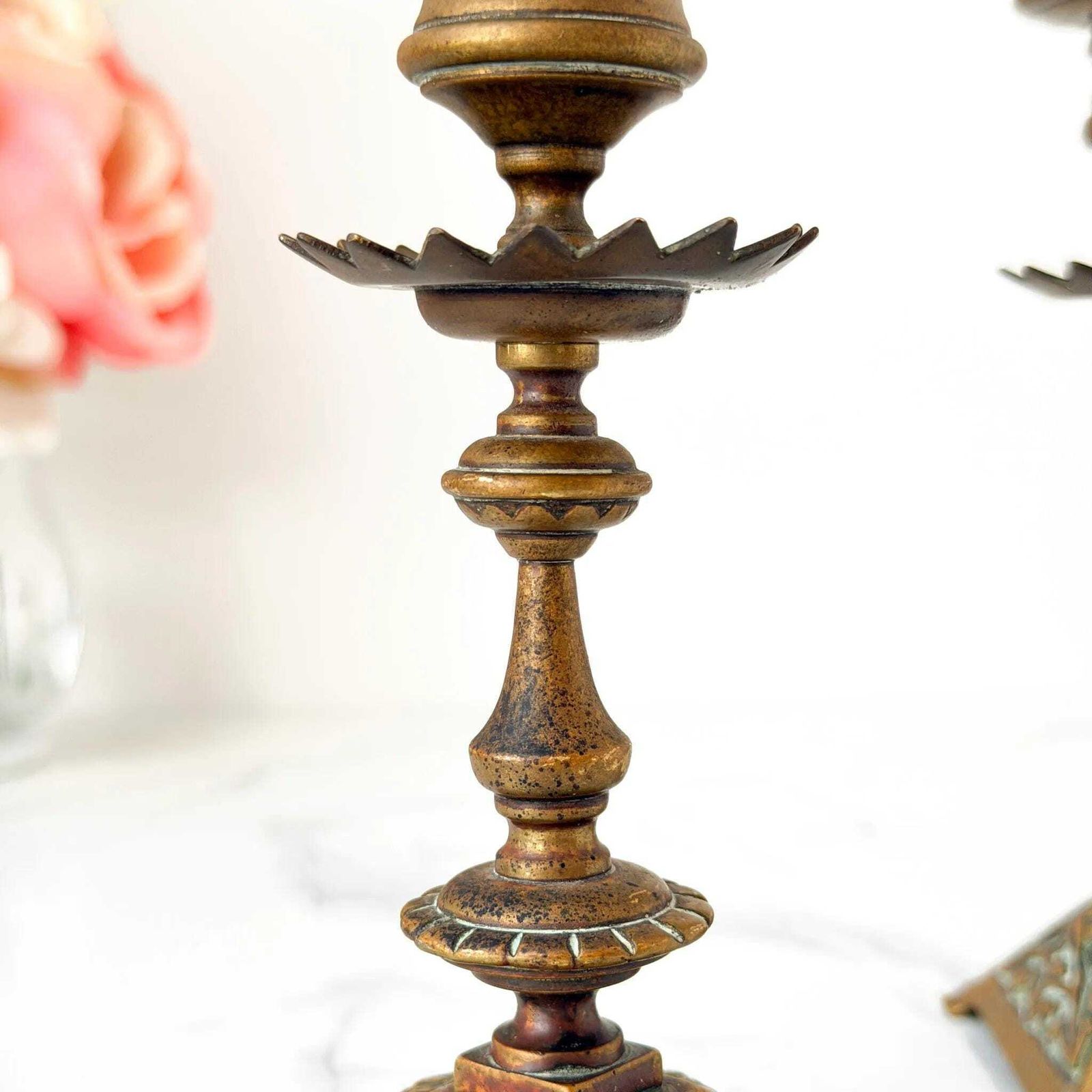photo furniture Antique Victorian Brass Candlesticks Ornate Face Mask Holders C.1880
