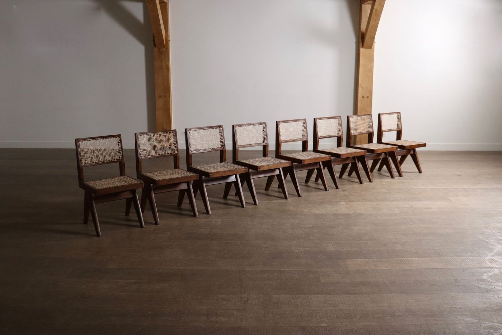 Set Of 8 Pierre Jeanneret Pj Si 25 A Armless Chairs, Chandigarh, 1958 1959 photo vintage