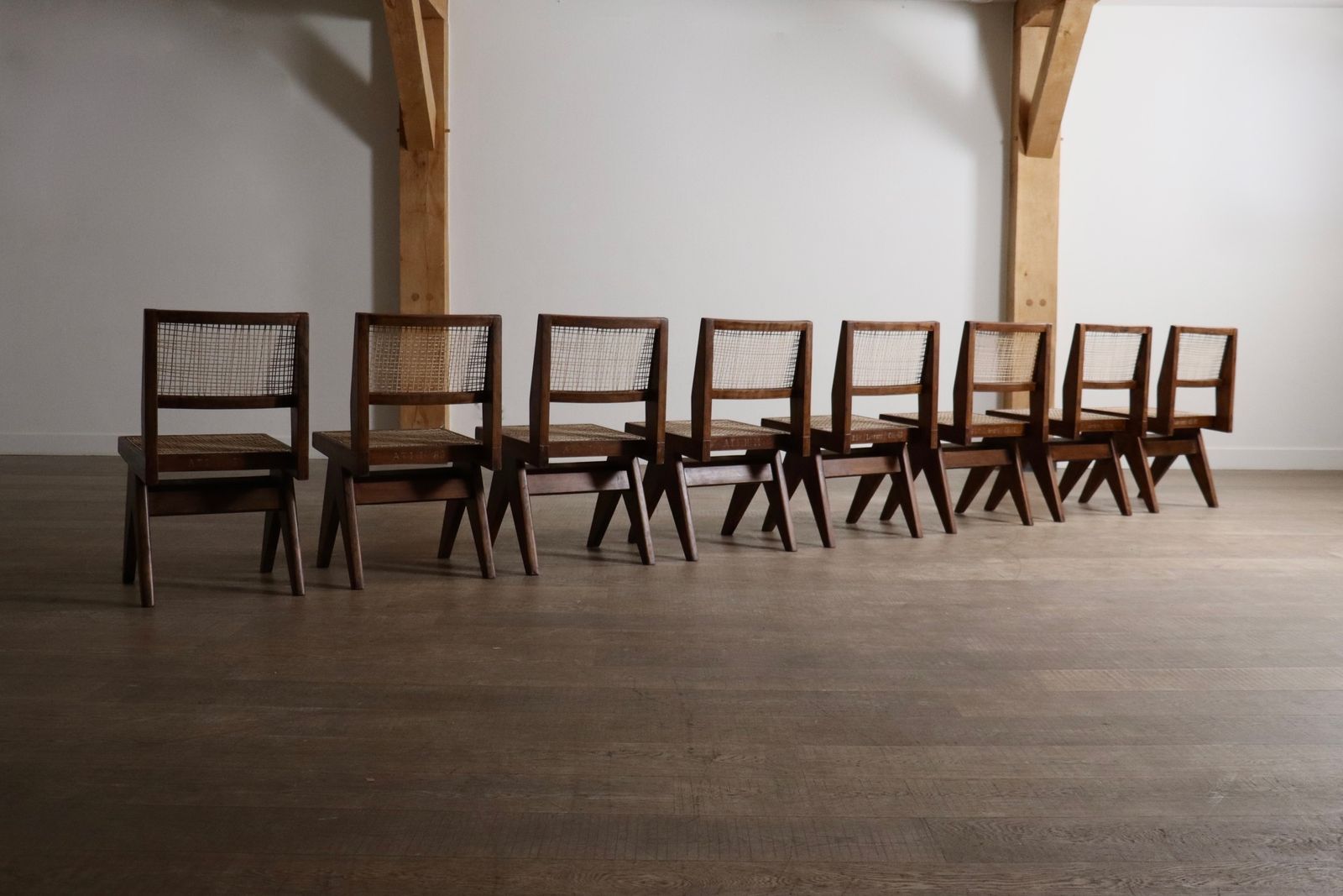 Meubels Set Of 8 Pierre Jeanneret Pj Si 25 A Armless Chairs, Chandigarh, 1958 1959 photo