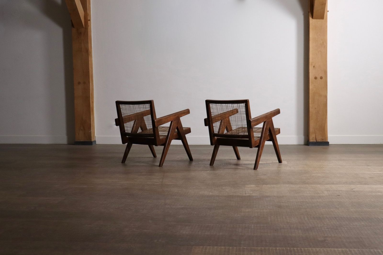 Meubels Pierre Jeanneret Lounge Chairs Pj Si 29 A In Teak And Cane, ca. jaren 1950 photo