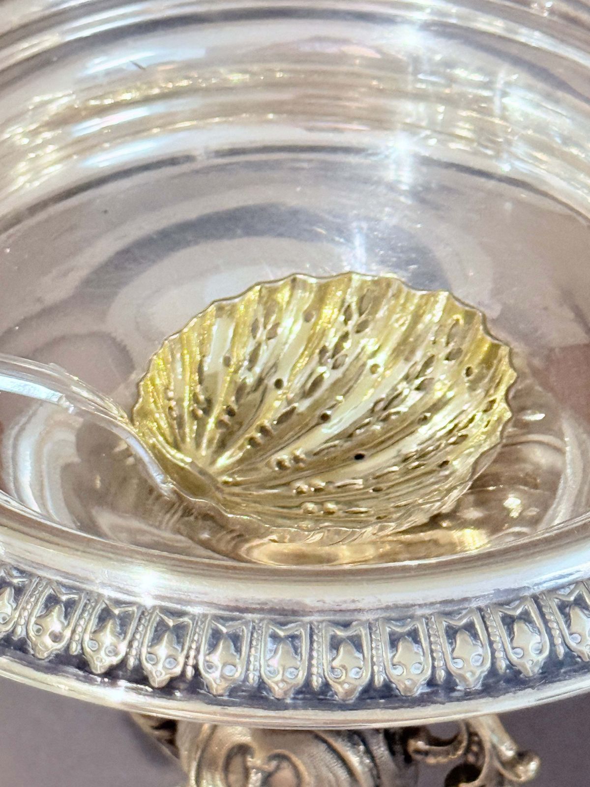 Coupe d'époque en argent, saupoudroir à sucre en métal argenté suédois avec cuillère, Östberg photo vintage