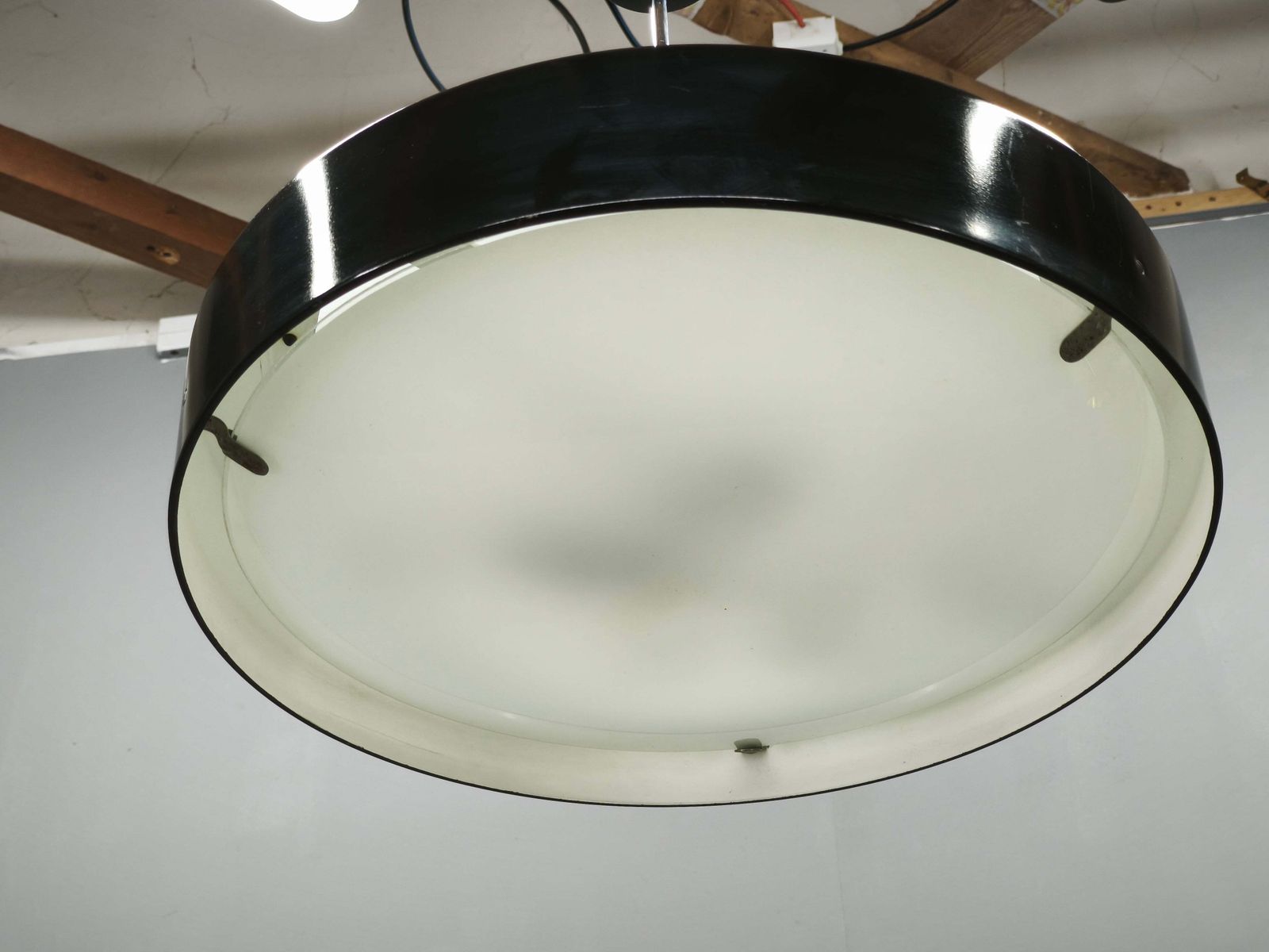 1960s Napako Modernist Black Glass Pendant Light, Czechoslovakia photo furniture