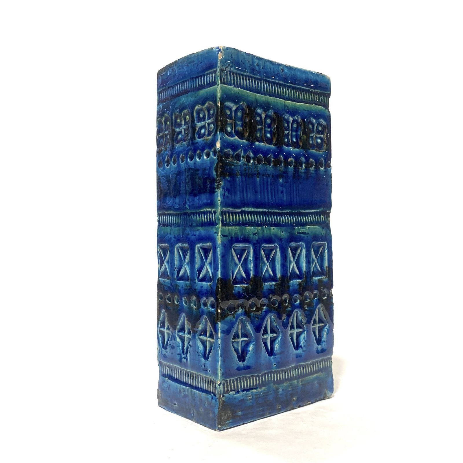 Bitossi Ceramiche Rimini Blu Brick Vase By Aldo Londi, 1960s Italian Pottery photo furniture