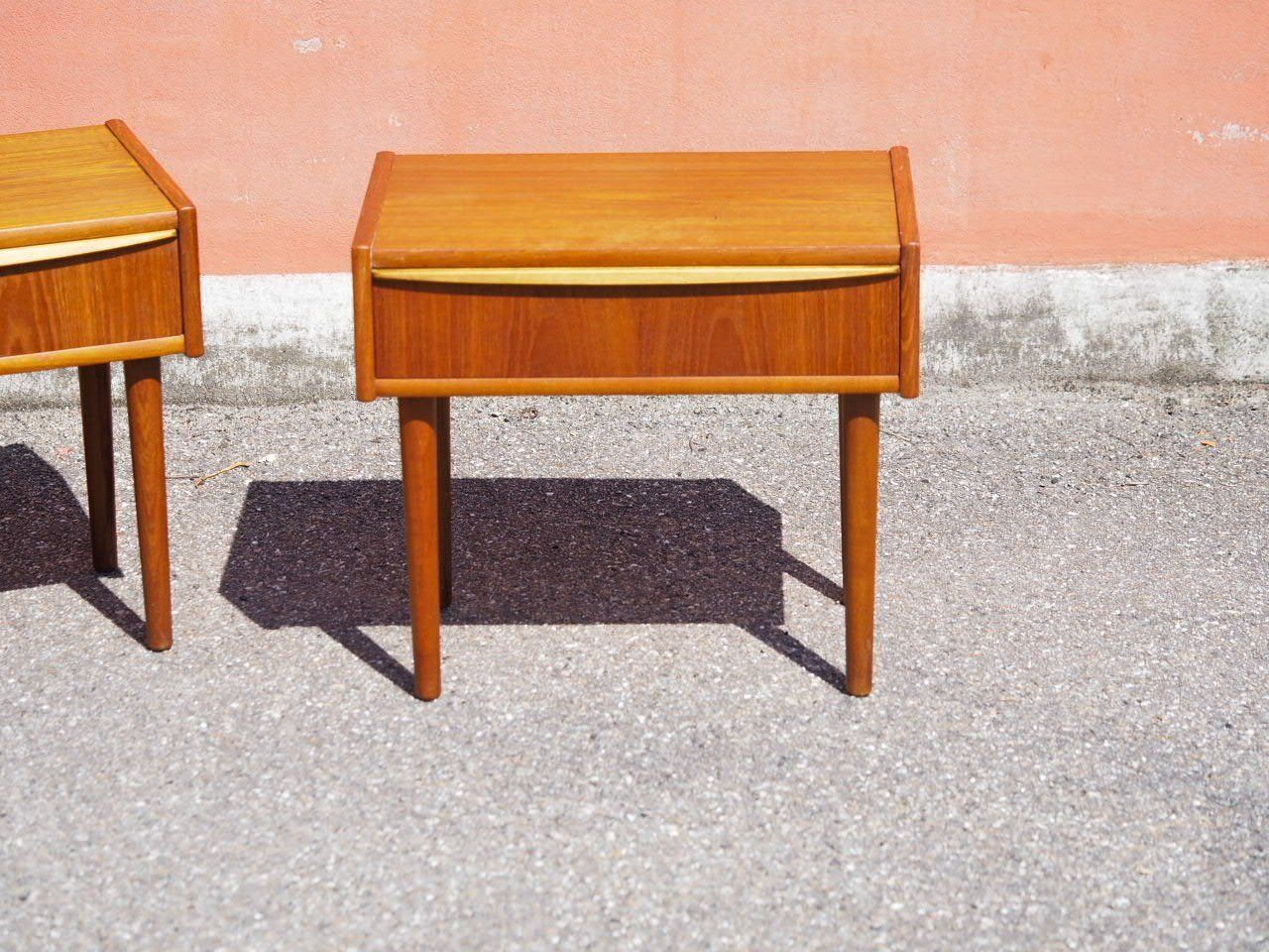 Vintage Teak Veneer Bedside Tables, Denmark, 1960, Set Of 2 photo for sale