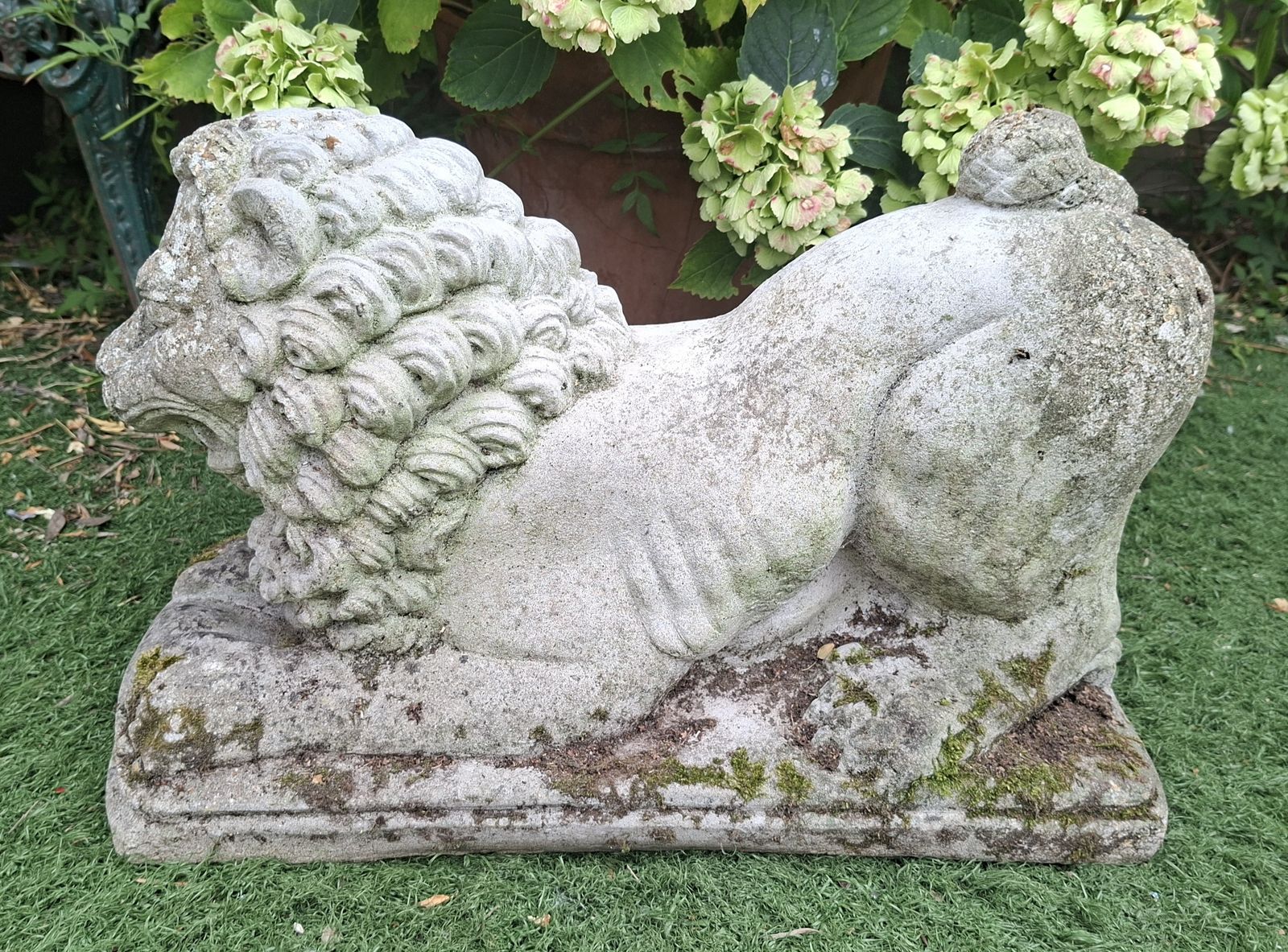 Pair Of Antique Stone Recumbent Guardian Lions photo Garden Decor