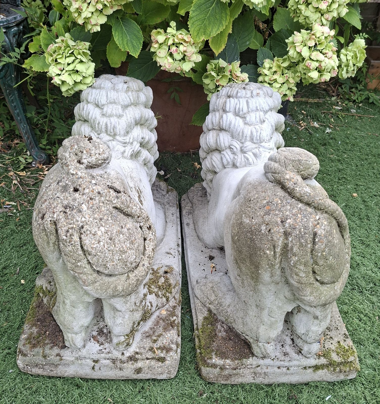 Pair Of Antique Stone Recumbent Guardian Lions photo vinterior
