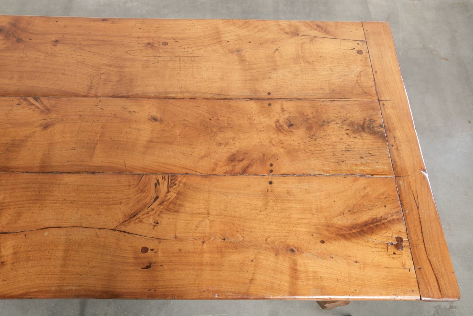 photo vinterior Characterful Antique French Dining Table From The 18th Century With A Fruitwood Top And An Oak Base.