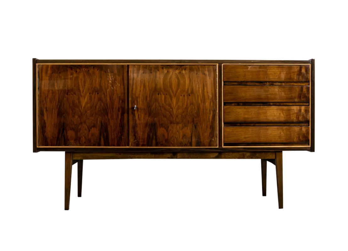 Mid Century High Gloss Walnut Sideboard By S. Albracht, Poland, 1972