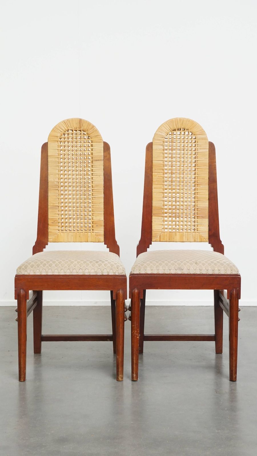 Nice Set Of Two Art Deco Design Dining Chairs With A Wooden Frame And A Removable Fabric Seat photo furniture