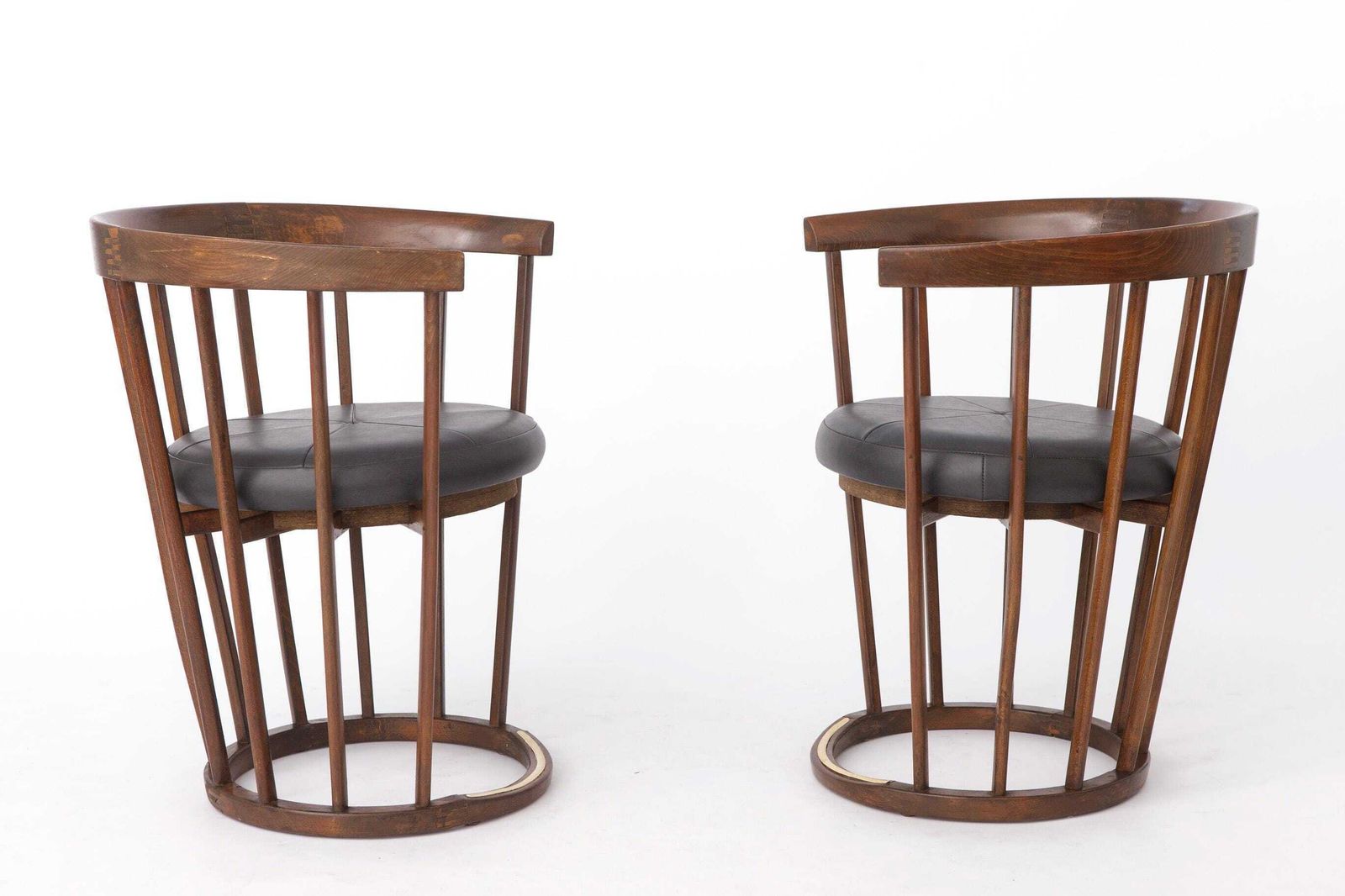 Set Of 4 Vintage Barrel Chairs, 1970s German Beech Wood Dining Chairs, Black Faux Leather, Mid Century Modern Statement Chairs photo Furniture
