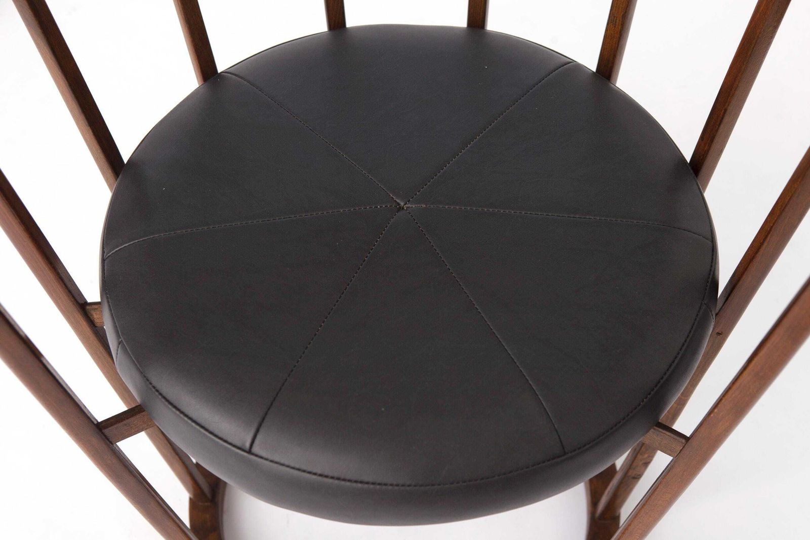 Set Of 4 Vintage Barrel Chairs, 1970s German Beech Wood Dining Chairs, Black Faux Leather, Mid Century Modern Statement Chairs photo vinterior