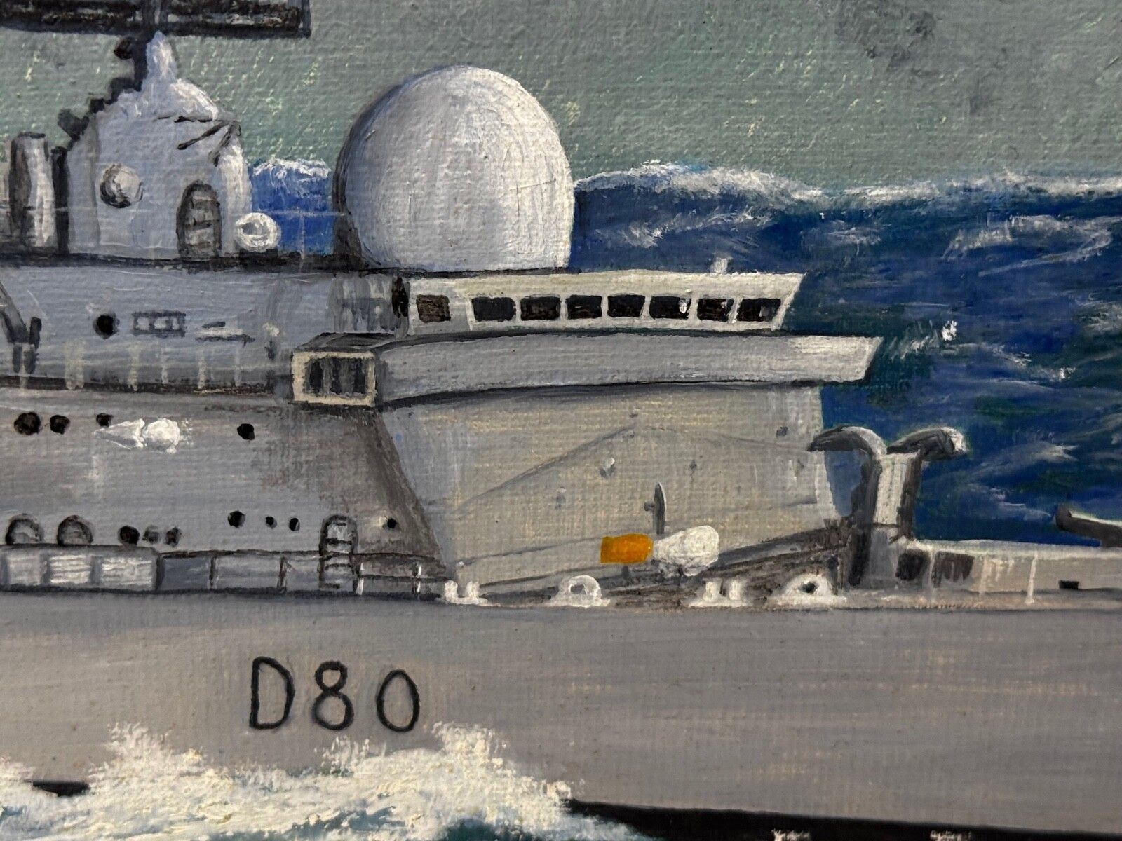 photo buy Olieverfschilderij HMS Sheffield D80 Falklandsoorlog Royal Navy, gesigneerd door A E Phillips